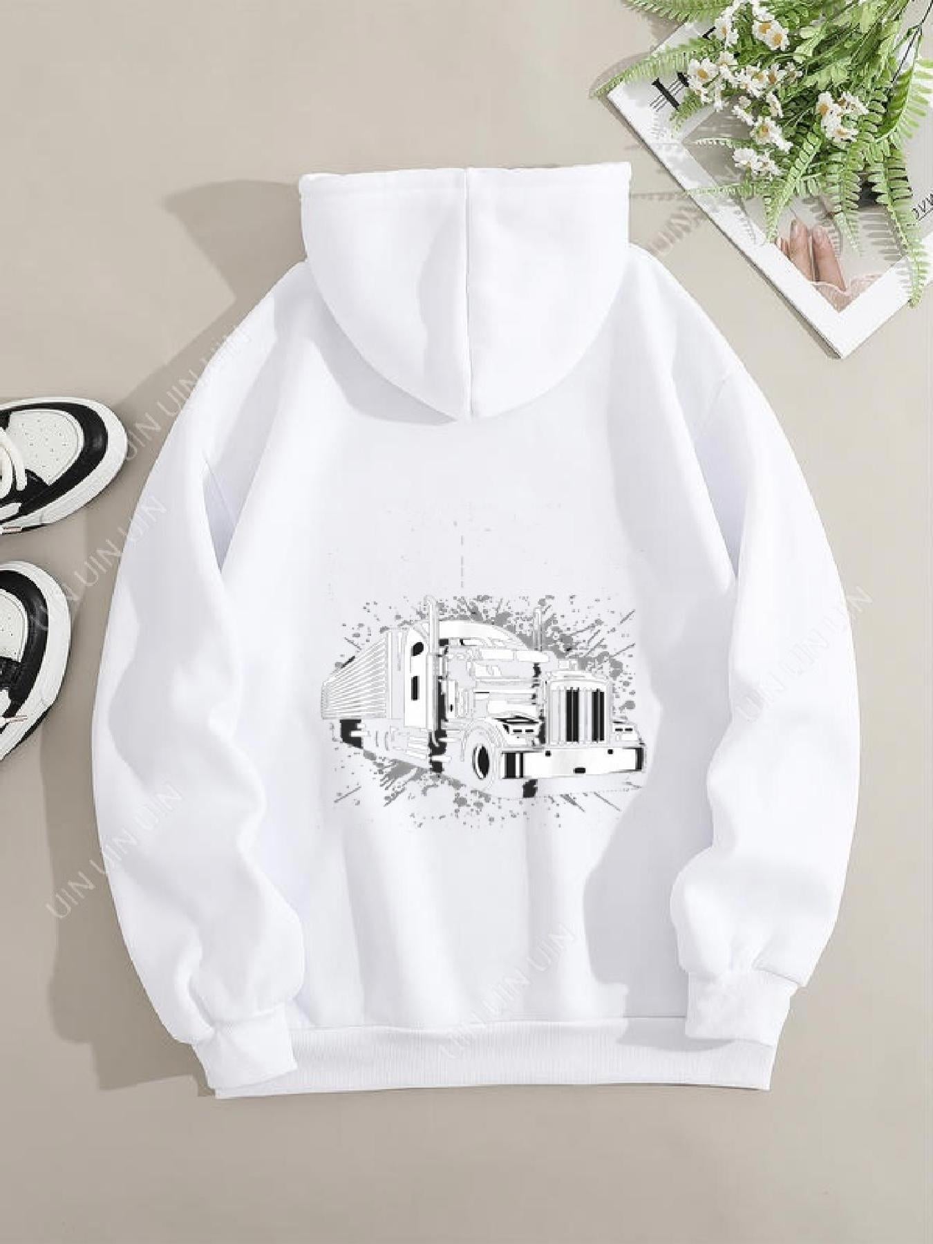 Tailorly Women's Printed Hoodie - Graffiti Splash With Urban Truck And City Elements Truck