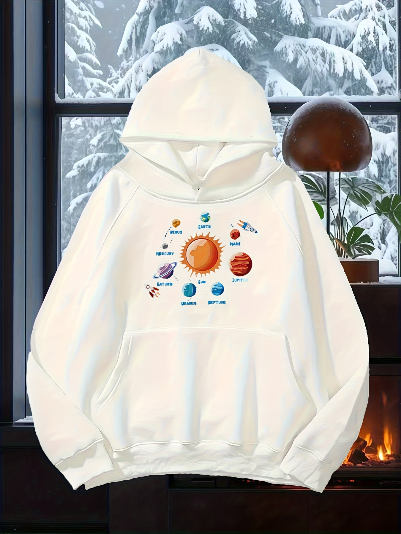 Tailorly Men's Printed Hoodie - Colorful Solar System Planets Orbiting The Bright Central Sun