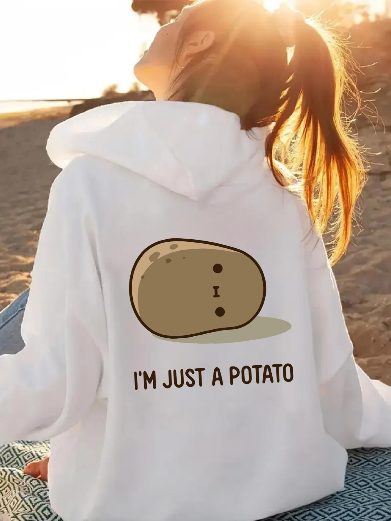 Tailorly Women's Printed Hoodie - Im Just A Potato Cartoon Potato Drawing With Simple Brown Shading Potato