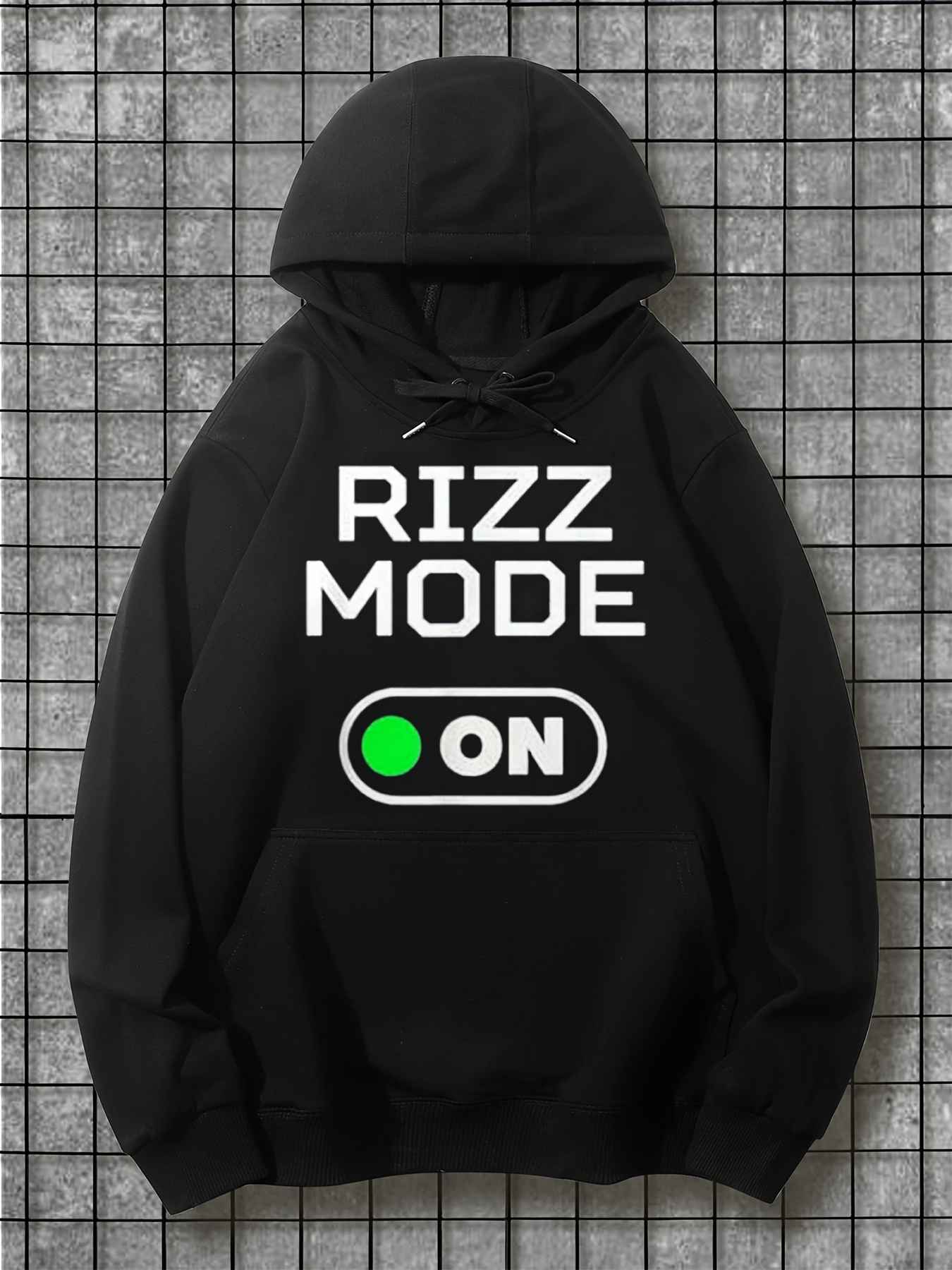 Tailorly Men's Printed Hoodie - Rizz Mode With Green Lit Power Switch Graphic Hoodie