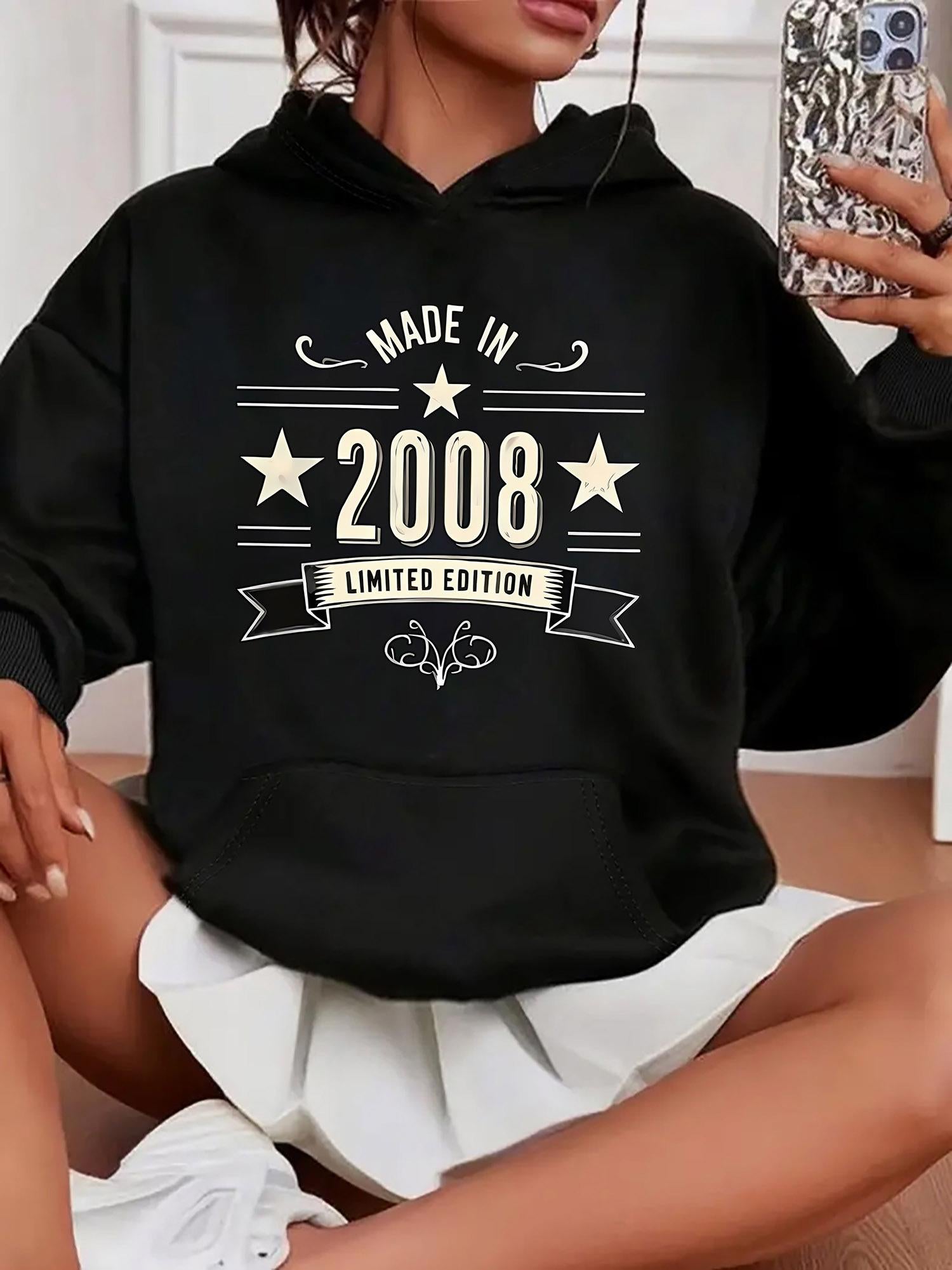 Tailorly Women's Printed Hoodie - Made In 2008 Limited Edition Retro Typography Hoodie