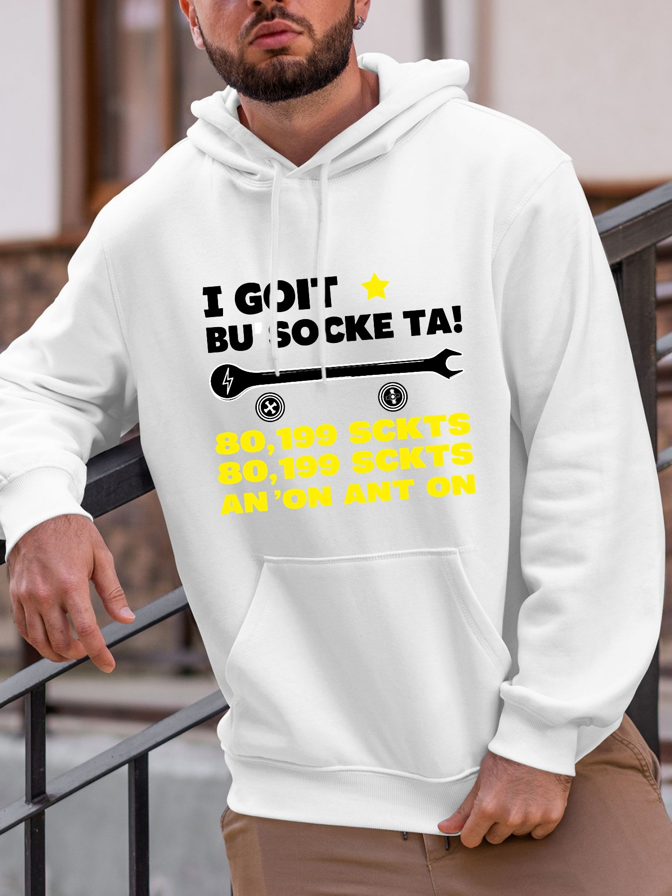 Tailorly Men's Printed Hoodie - I Got Bu Socket Ta Playful Mechanic Puns And Tools Hoodie
