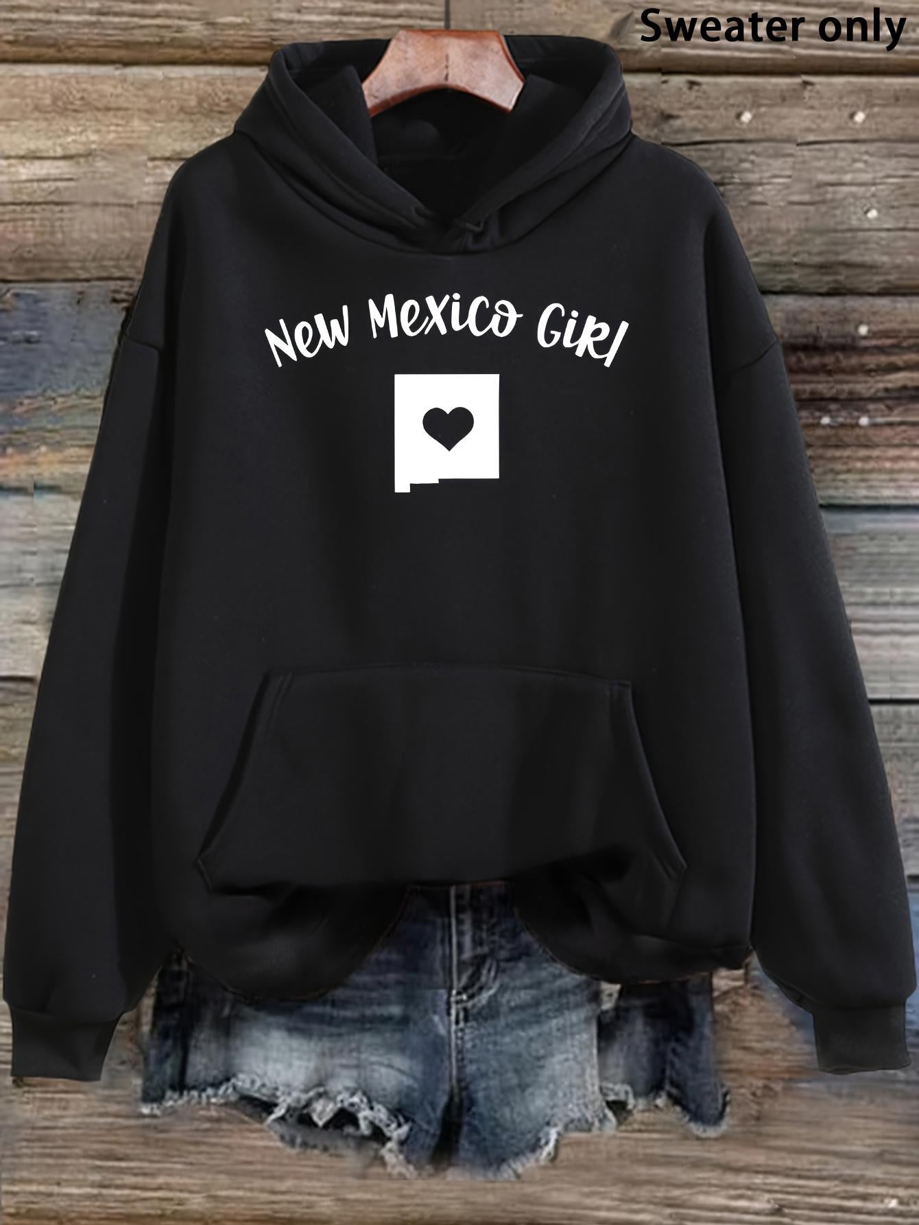 Tailorly Women's Printed Hoodie - New Mexico Girl Bold Lettering With Heart Shaped State Icon Hoodie