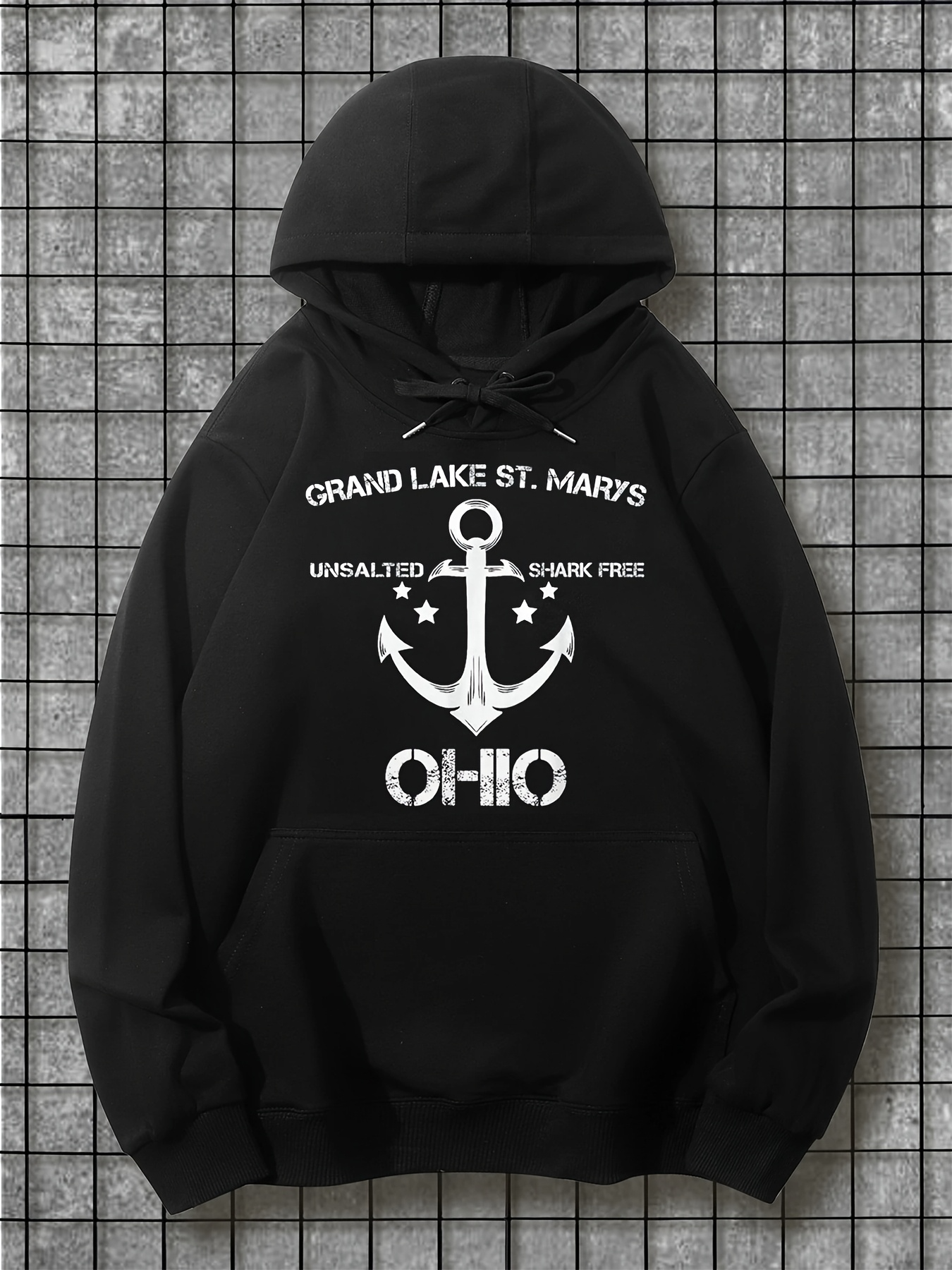 Tailorly Men's Printed Hoodie - Grand Lake St Marys With Stars Anchor And Ohio State Motif Hoodie