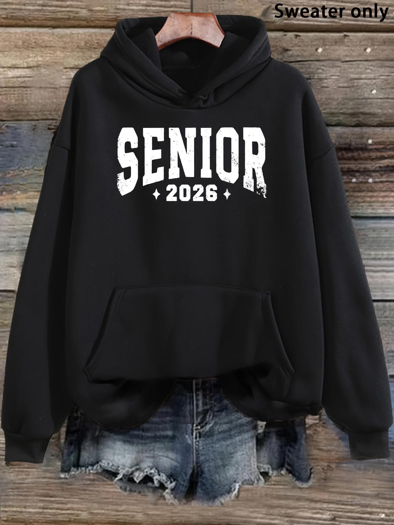 Tailorly Women's Printed Hoodie - Senior 2026 Crisp White Typographic Print On Soft Classic Pullover Hoodie