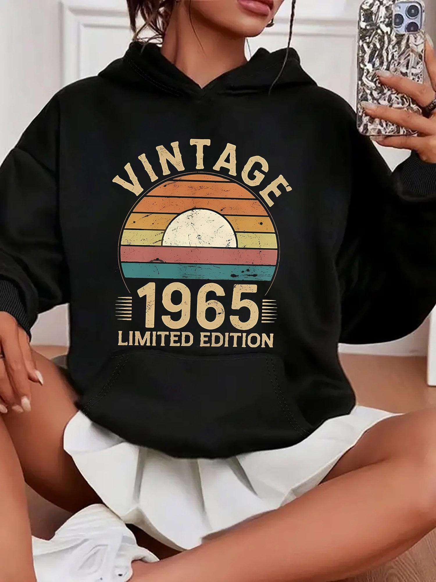 Tailorly Women's Printed Hoodie - Vintage 1965 Limited Edition Retro Stripe Sunset Landscape With Faded Colors Sun