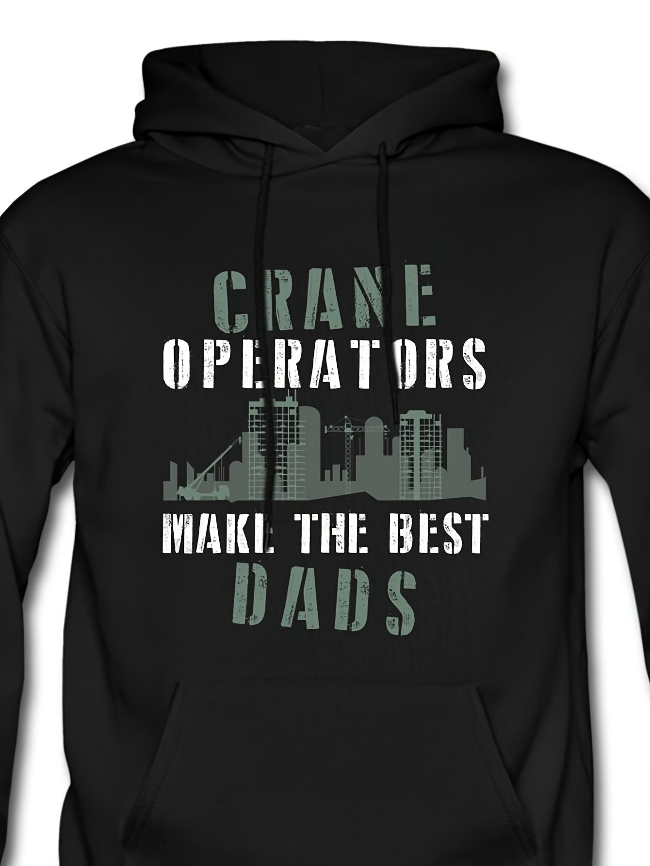 Tailorly Men's Printed Hoodie - Crane Operators Among Towering Cityscape Crane