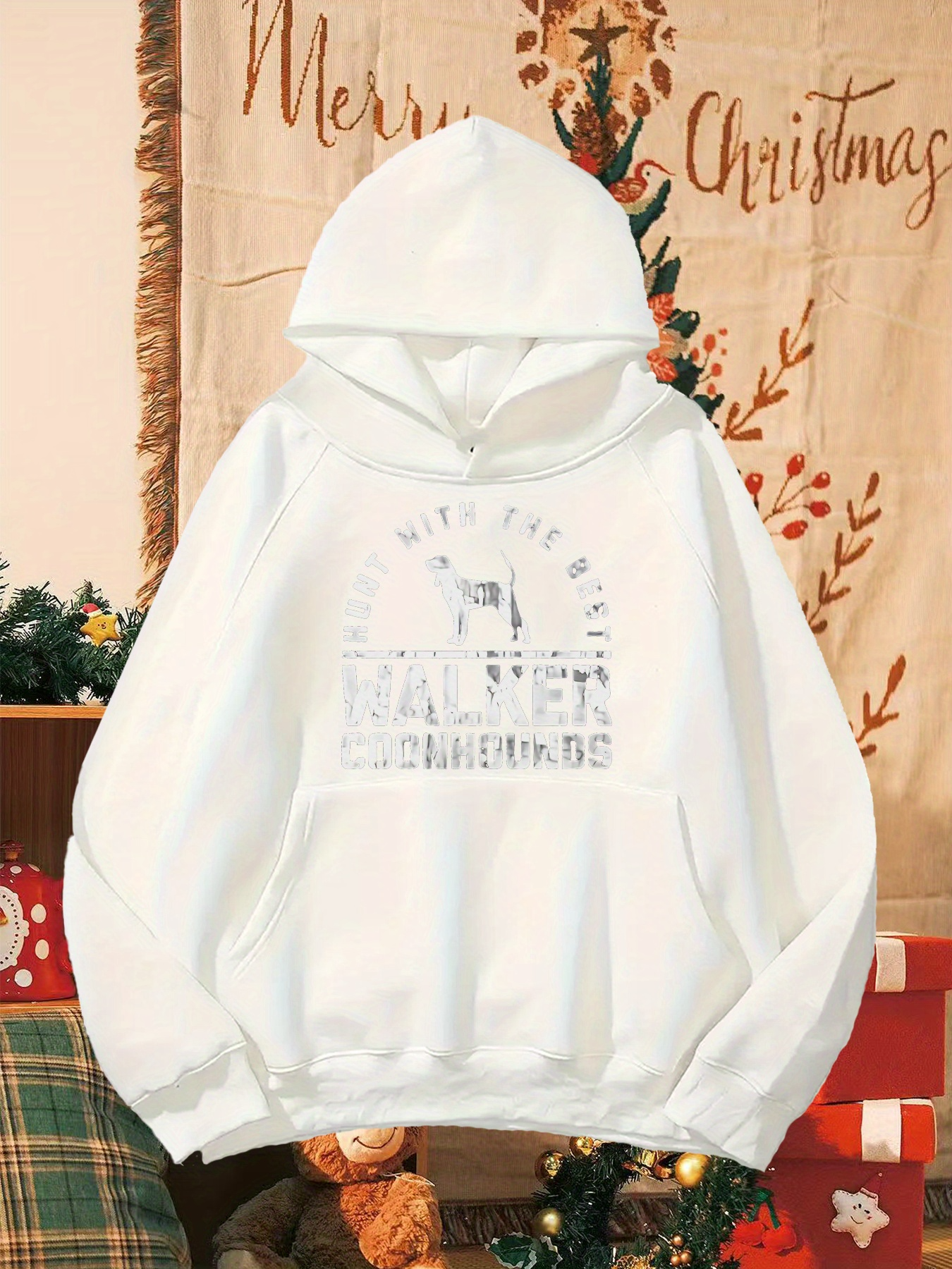Tailorly Men's Printed Hoodie - Silent Snowfall With Reindeer And Pine Trees Under Winter Night Sky Deer