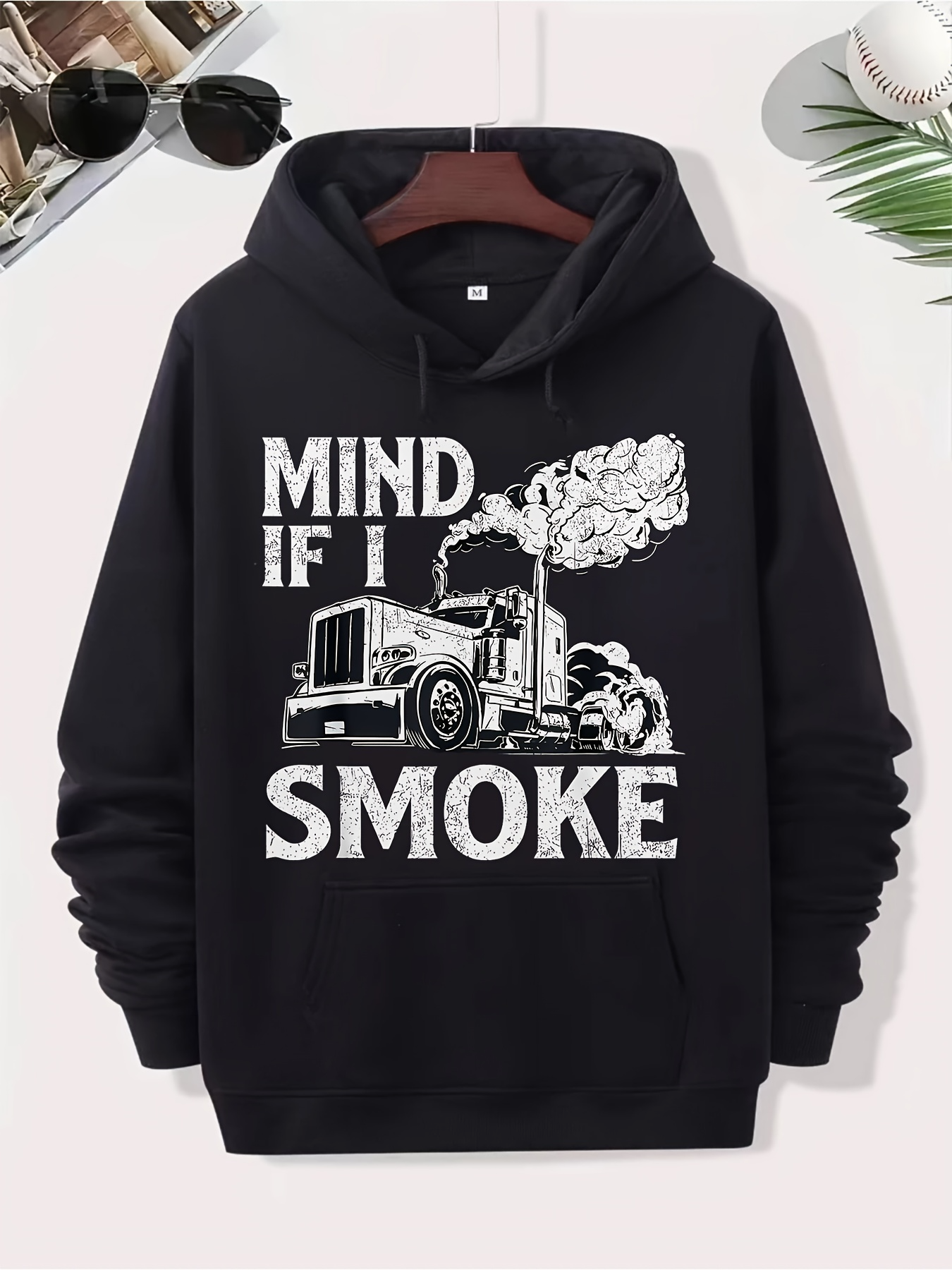 Tailorly Men's Printed Hoodie - Mind If I Smoke Large Truck With Clouds Over Roadside Fields