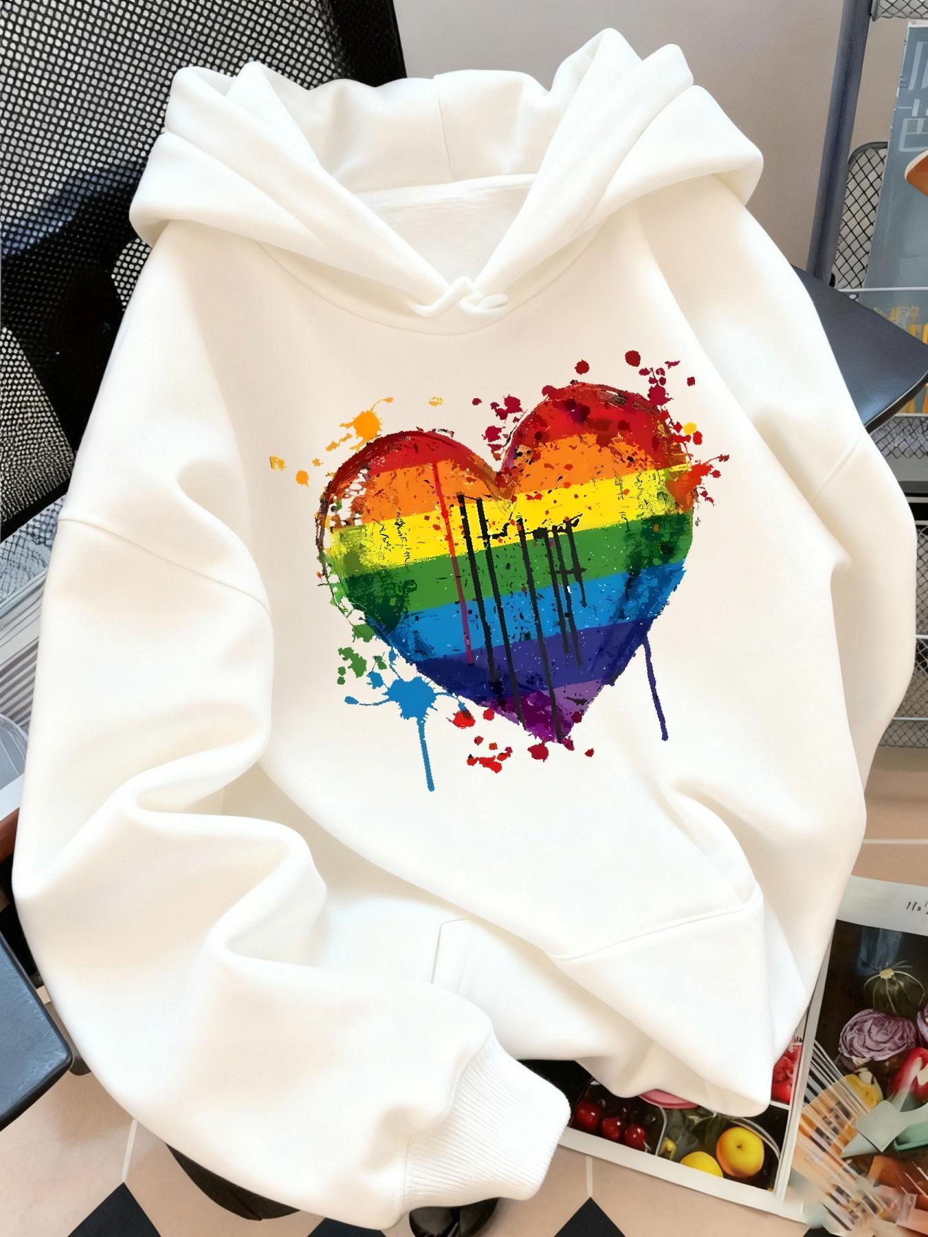 Tailorly Women's Printed Hoodie - Splash Of Rainbow Colors Dripping Across A Painted Heart