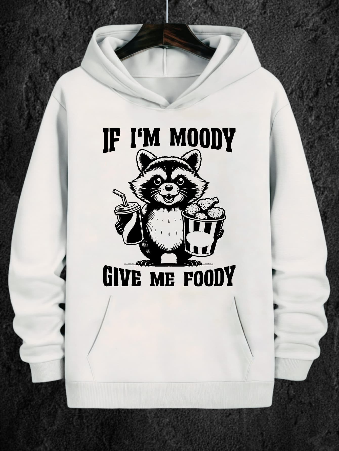 Tailorly Men's Printed Hoodie - If Im Moody Hungry Raccoon Holding Food Surrounded By Snacks Hoodie