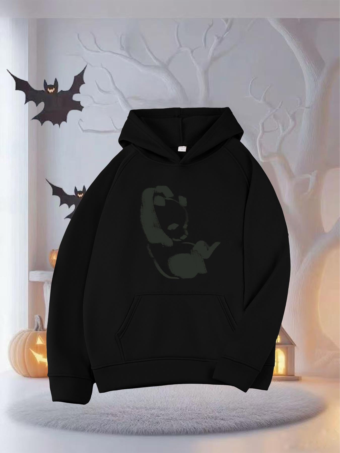 Tailorly Women's Printed Hoodie - Moonlit Night With Silhouetted Cat Among Shadows Hoodie