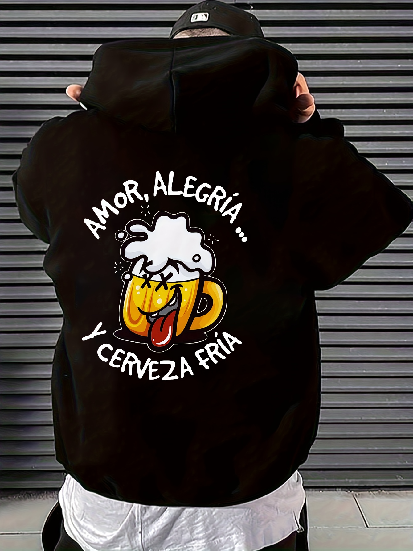 Tailorly Men's Printed Hoodie - Cheerful Yellow Cartoon Cup With Cold Beer Illustration Mug