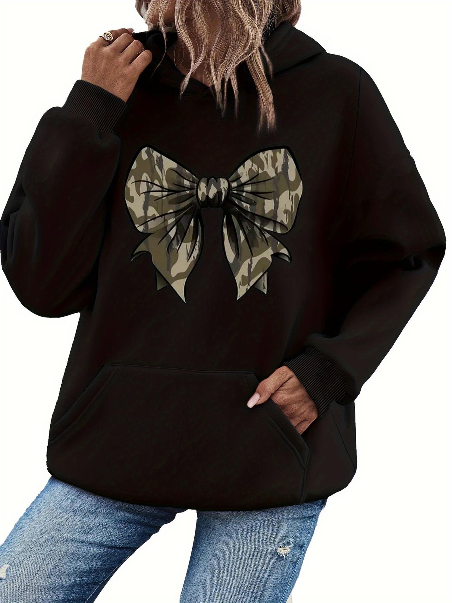Tailorly Women's Printed Hoodie - Camouflage Satin Ribbon Bow With Elegant Central Knot Bow