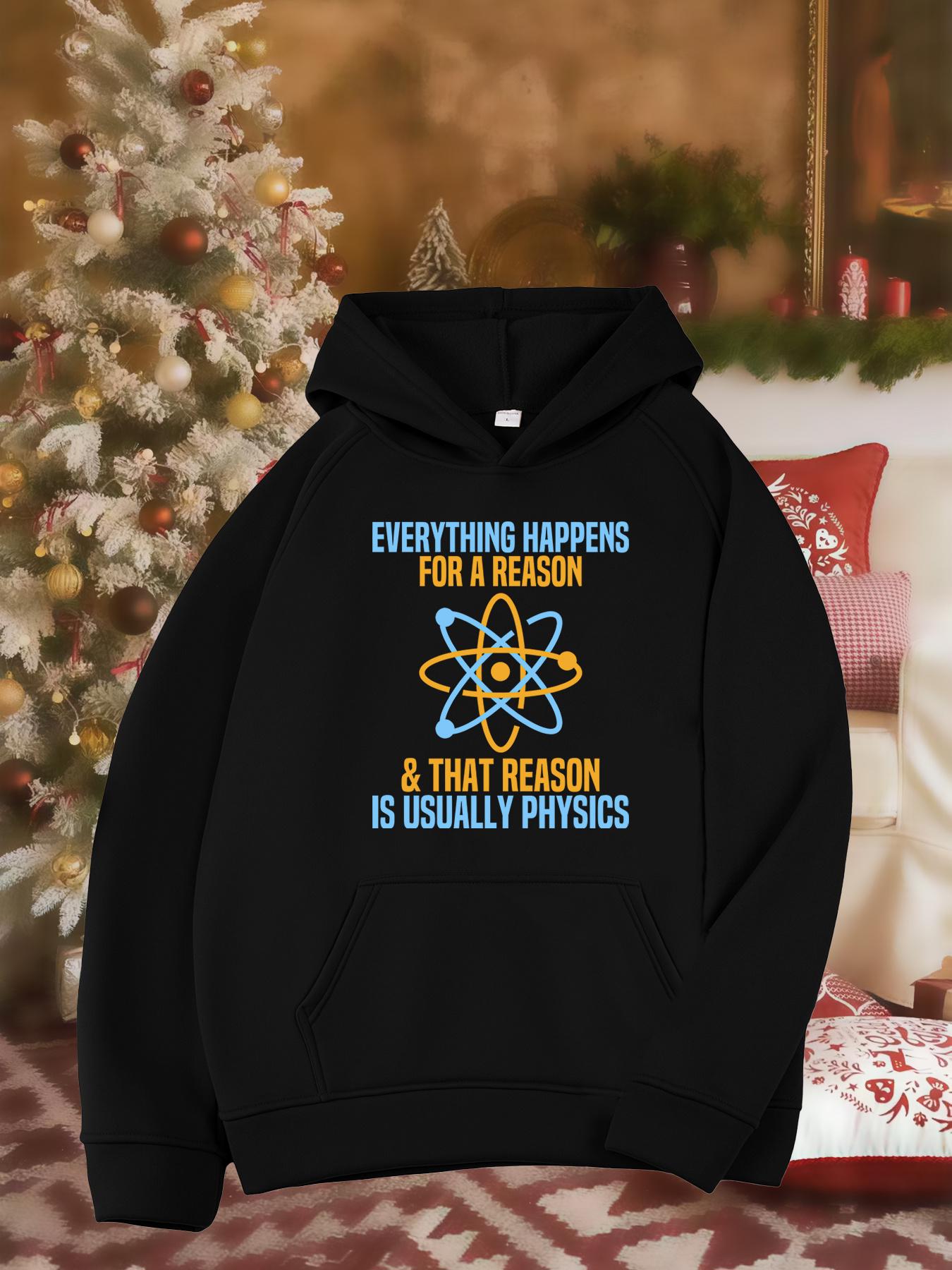 Tailorly Women's Printed Hoodie - Everything Happens For A Reason Colorful Atom Print With Scientific Symbols Hoodie