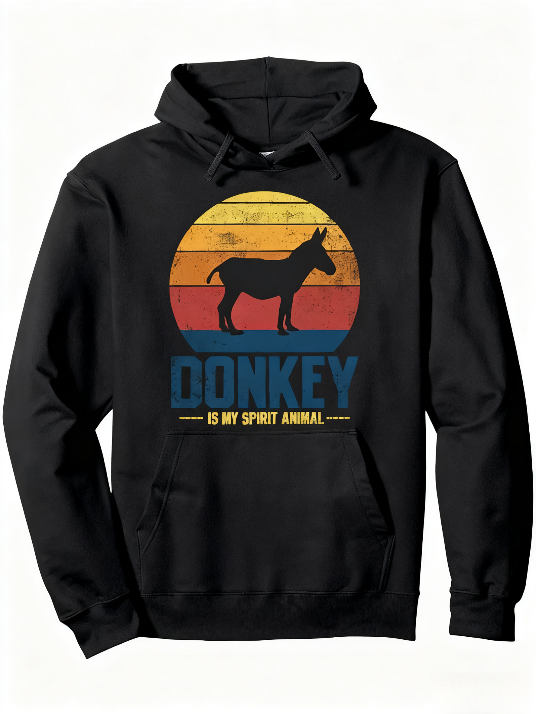 Tailorly Men's Printed Hoodie - Donkey Is My Spirit Animal Vintage Sunset Retro Graphic Donkey