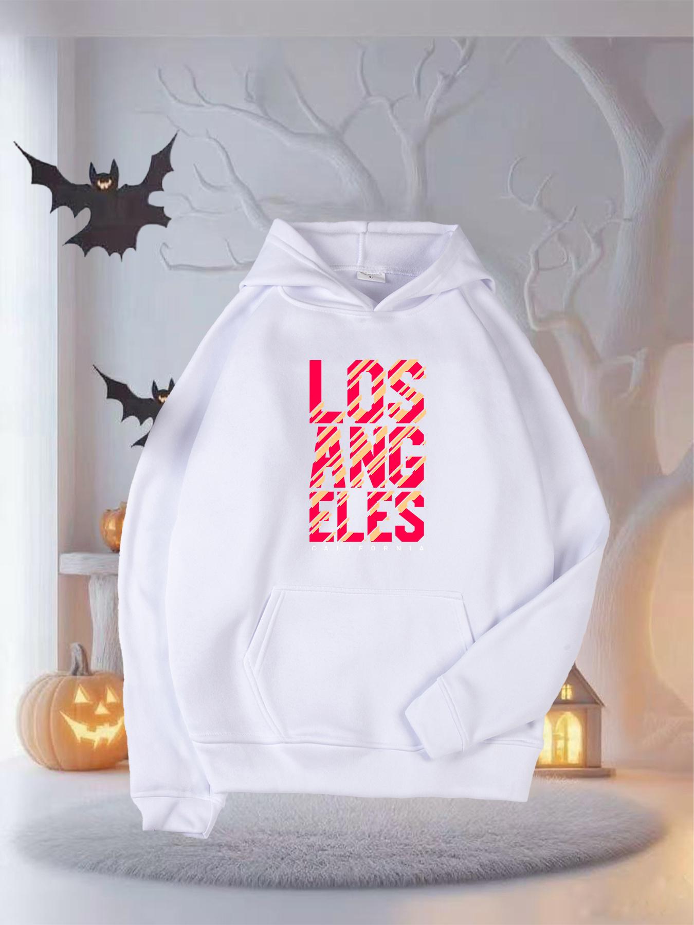 Tailorly Women's Printed Hoodie - Los Angeles Bold Modern Lettering With Diagonal Red Striped Pattern Hoodie