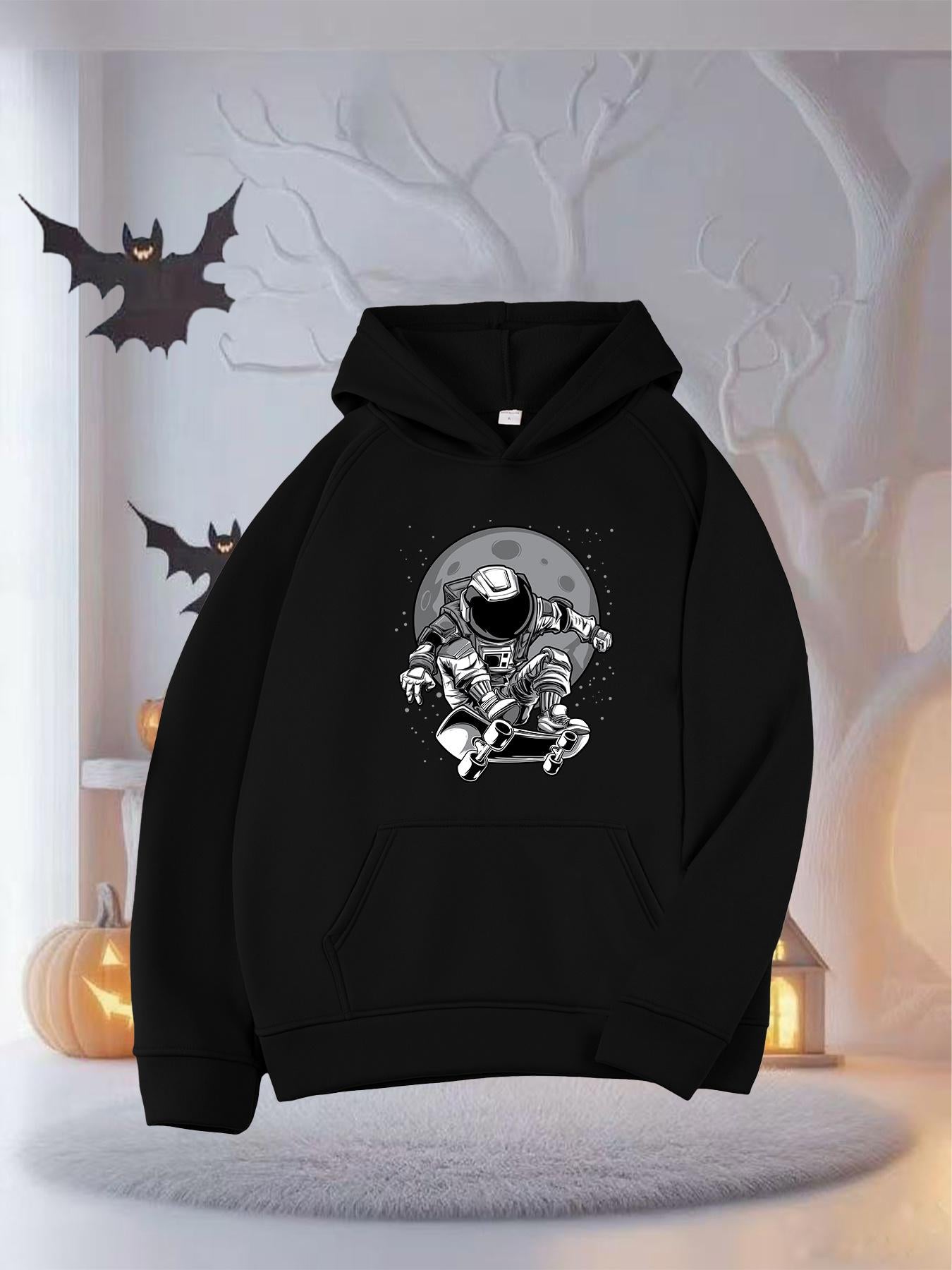 Tailorly Women's Printed Hoodie - Floating Astronaut Among Planets Stars And Full Moon Night Sky