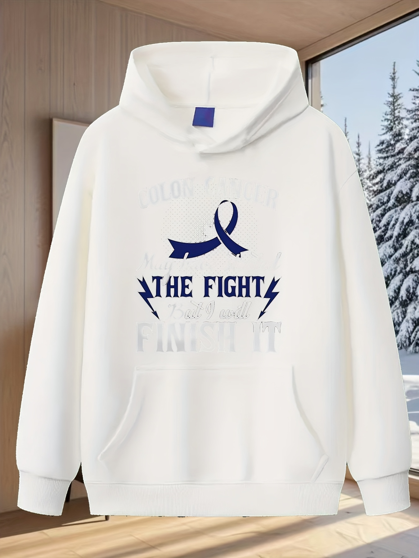 Tailorly Men's Printed Hoodie - The Fight Blue Ribbon With Thunderbolts Under Winter Sunlight Hoodie