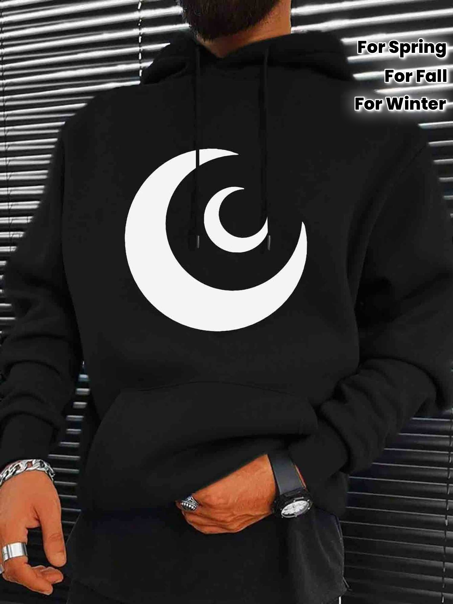 Tailorly Men's Printed Hoodie - Minimalist Modern Bold Graphic Bold Crescent Moon