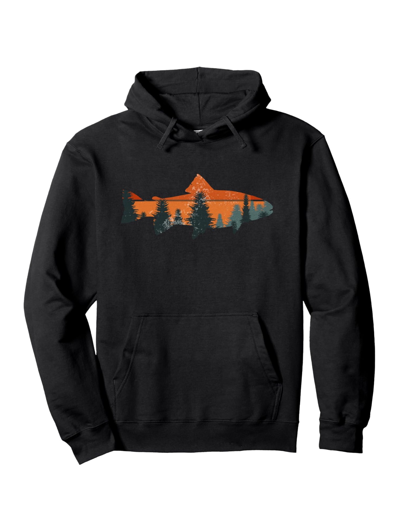 Tailorly Men's Printed Hoodie - Sunset Landscape Silhouette With Evergreen Trees Framing Majestic Fish