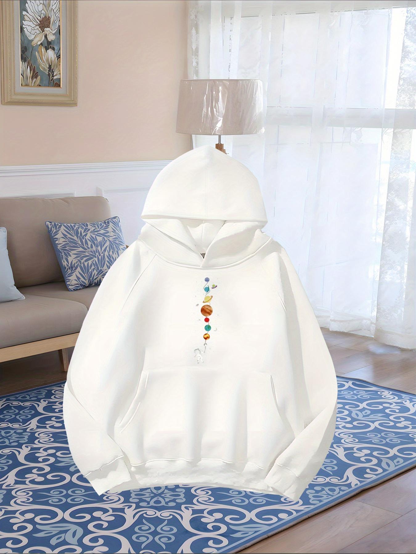 Tailorly Women's Printed Hoodie - Minimal Geometric Beads Dangling On White Hoodie