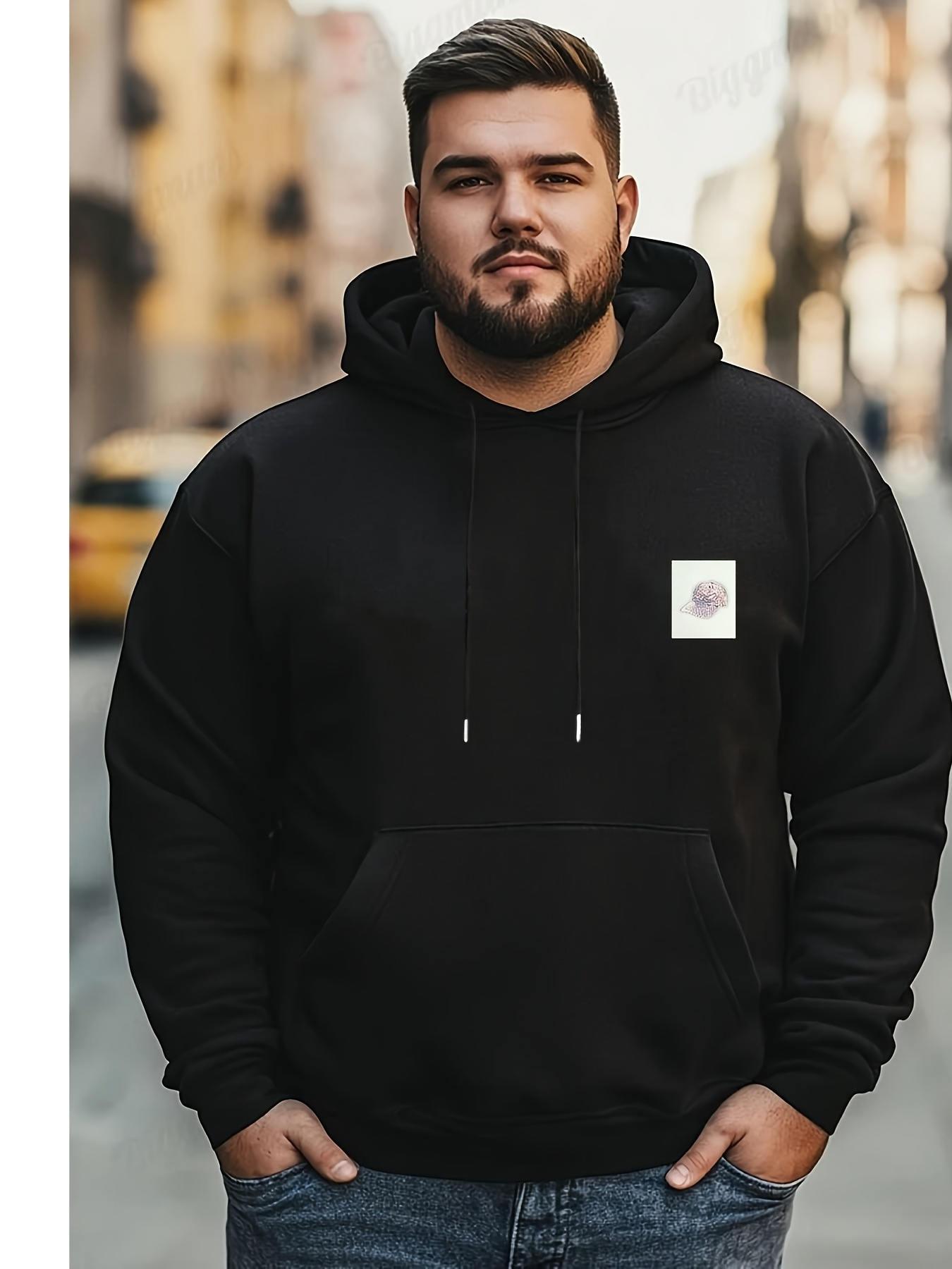 Tailorly Men's Printed Hoodie - Minimalist City Scene Patch On Soft Cozy Hoodie
