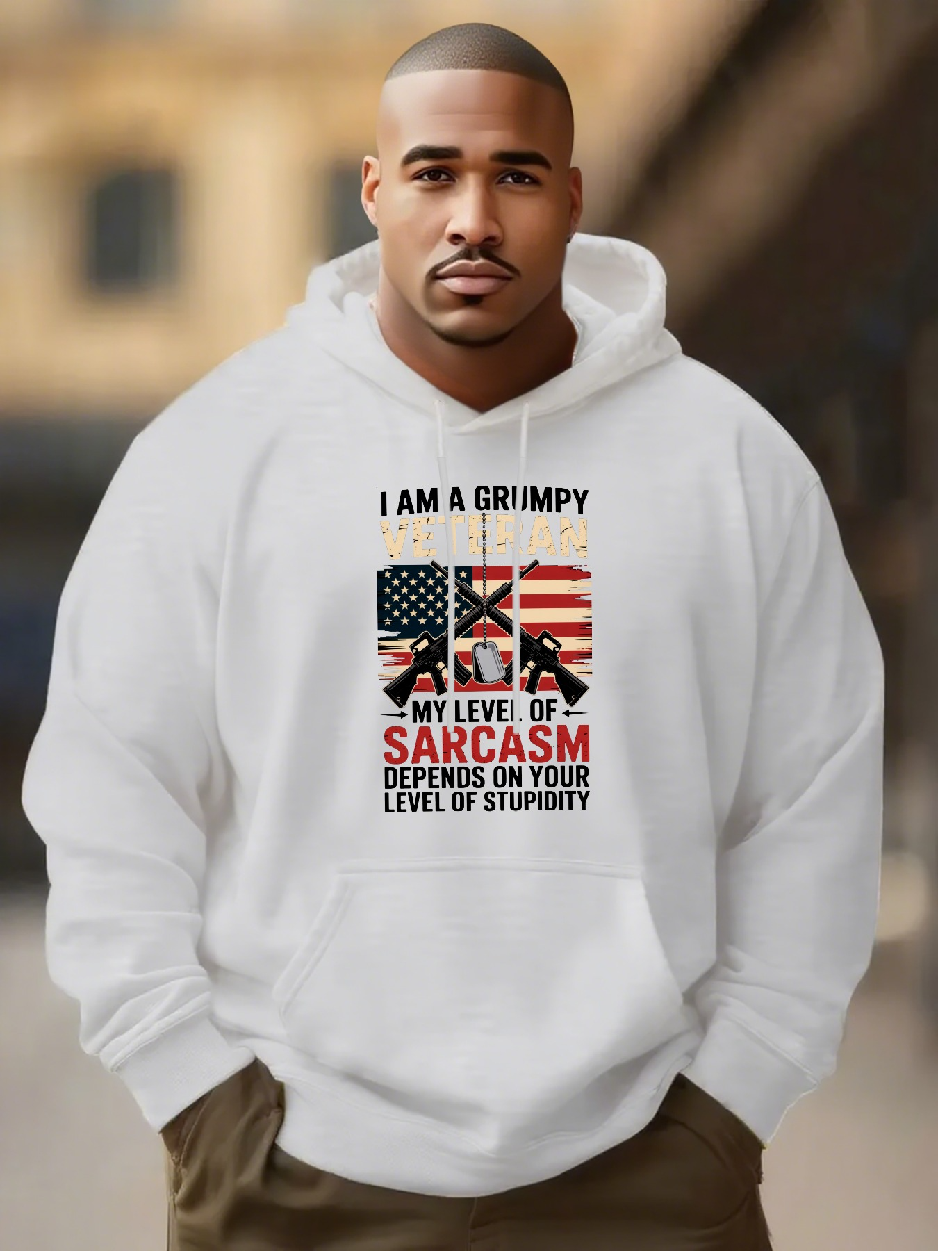 Tailorly Men's Printed Hoodie - I Am A Grumpy Man With American Flag And Large Text Typography