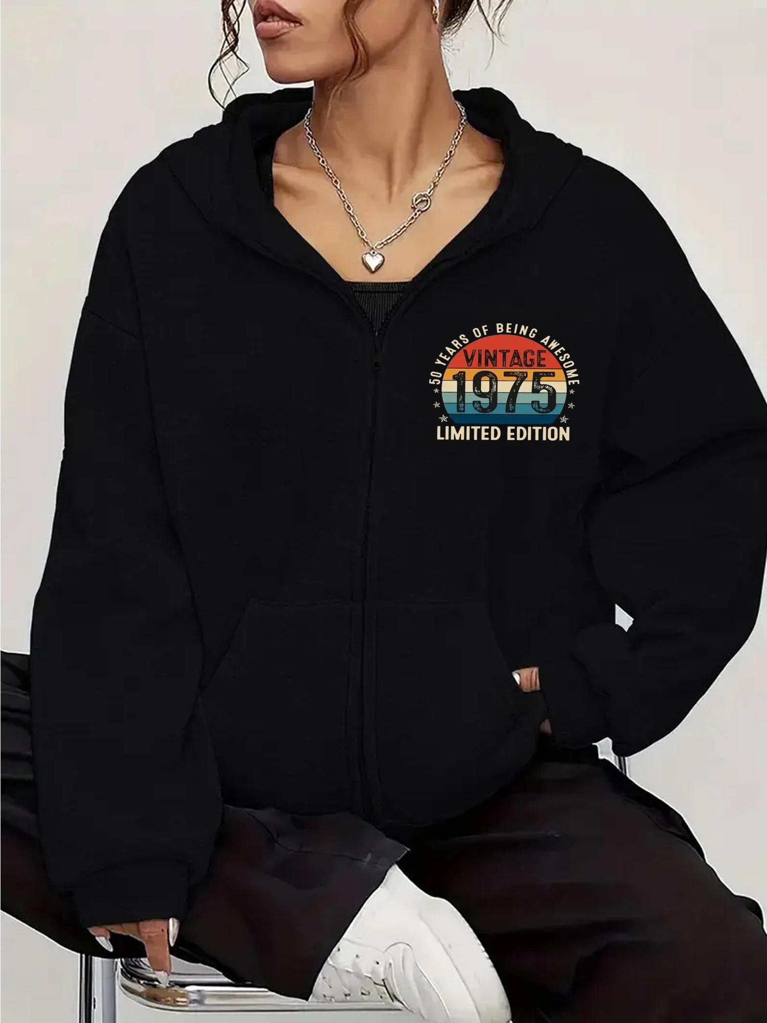 Tailorly Women's Printed Hoodie - Vintage 1975 Limited Edition Rainbow Sunset Graphic Hoodie
