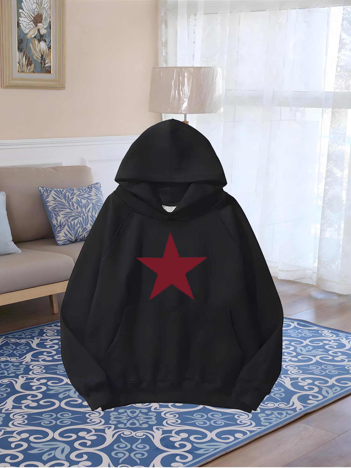 Tailorly Women's Printed Hoodie - Dark Cozy Setting With Bold Red Star Hoodie