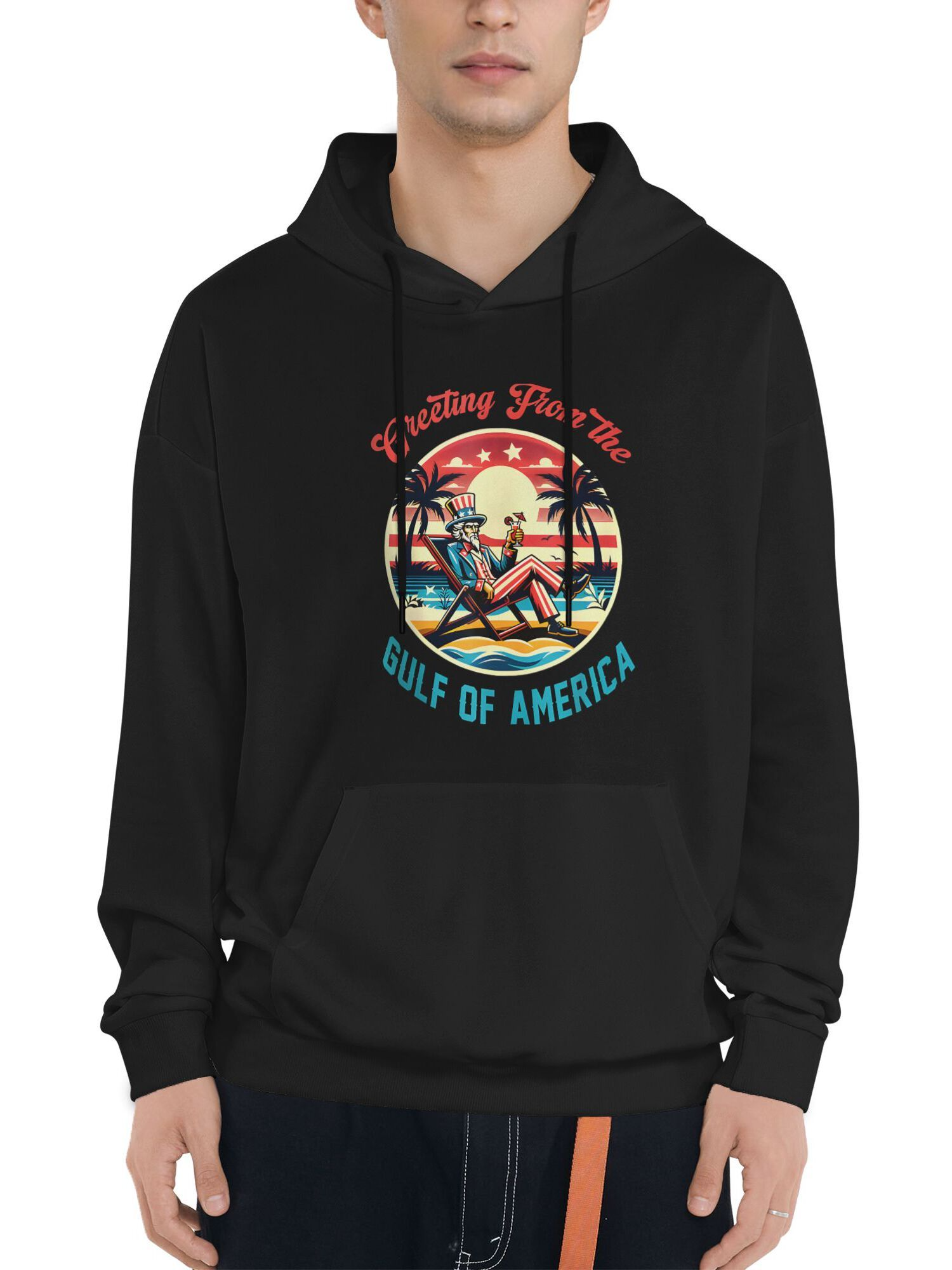 Tailorly Men's Printed Hoodie - Chilling Palm Bay Sunset With Vibrant Skies And Relaxing Ocean Beach