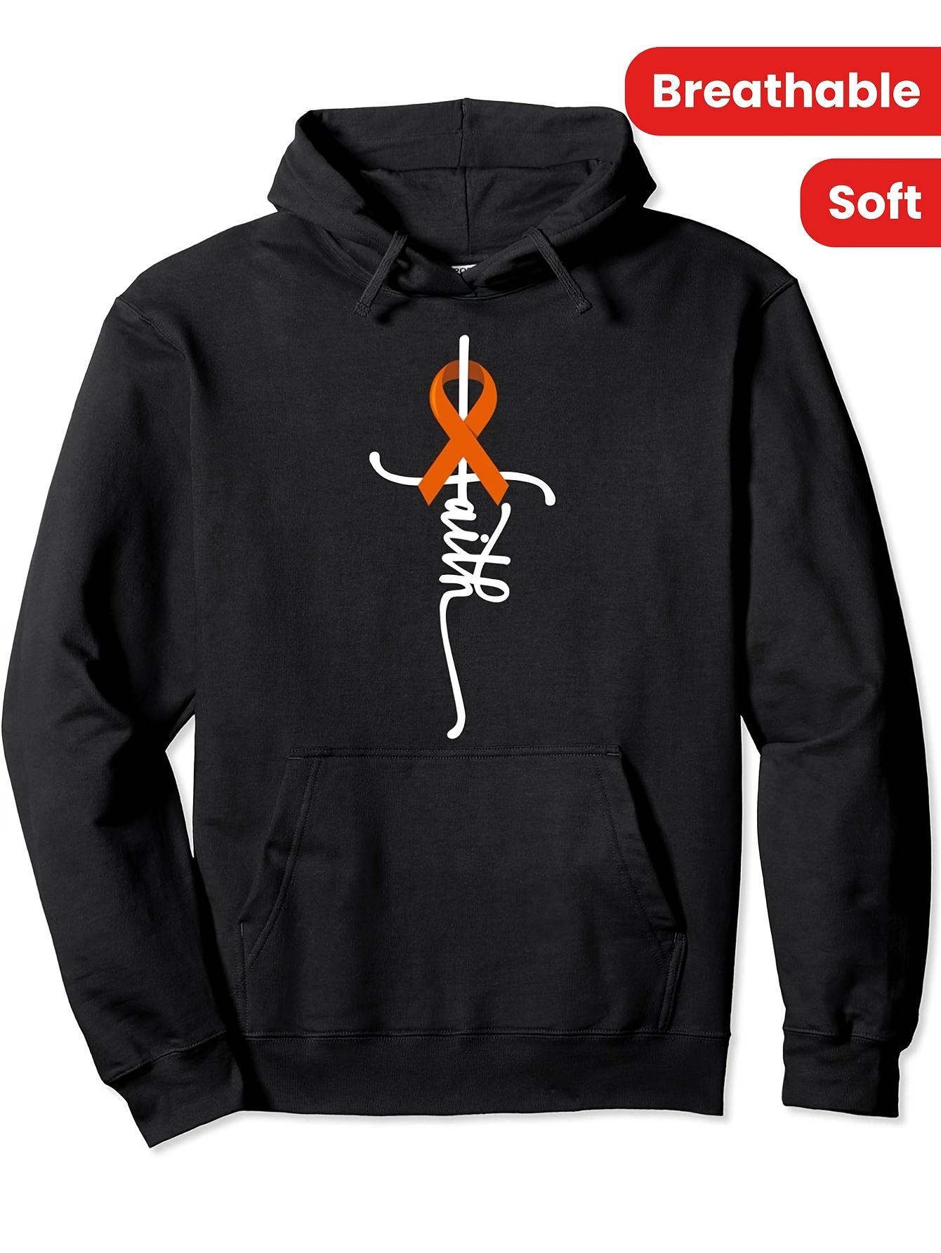 Tailorly Men's Printed Hoodie - White Script With Ribbon Orange Symbol Awareness Hoodie