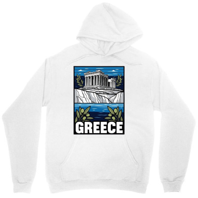 Tailorly Women's Printed Hoodie - Greece Ancient Landmark Over Blue Sky Temple