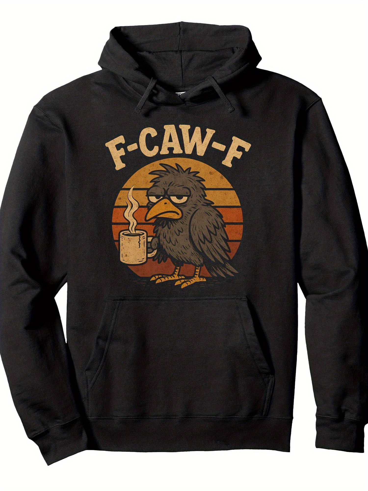 Tailorly Men's Printed Hoodie - FCawF Steaming Hot Coffee Mug With Grumpy Vintage Styled Crow