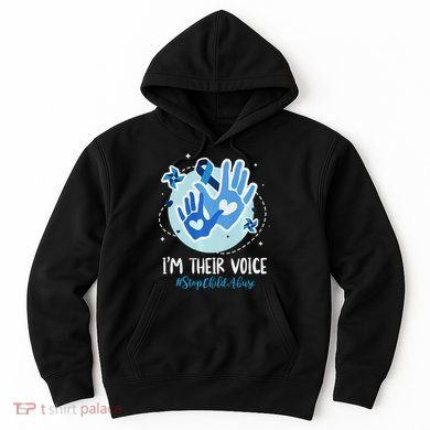 Tailorly Men's Printed Hoodie - Im Their Voice Blue Hearts With Outstretched Giving Hands Surrounded By Stars