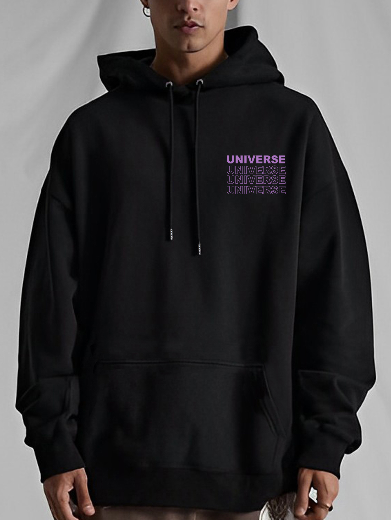Tailorly Men's Printed Hoodie - Universe Typography With Simple Minimalist Purple Text Hoodie