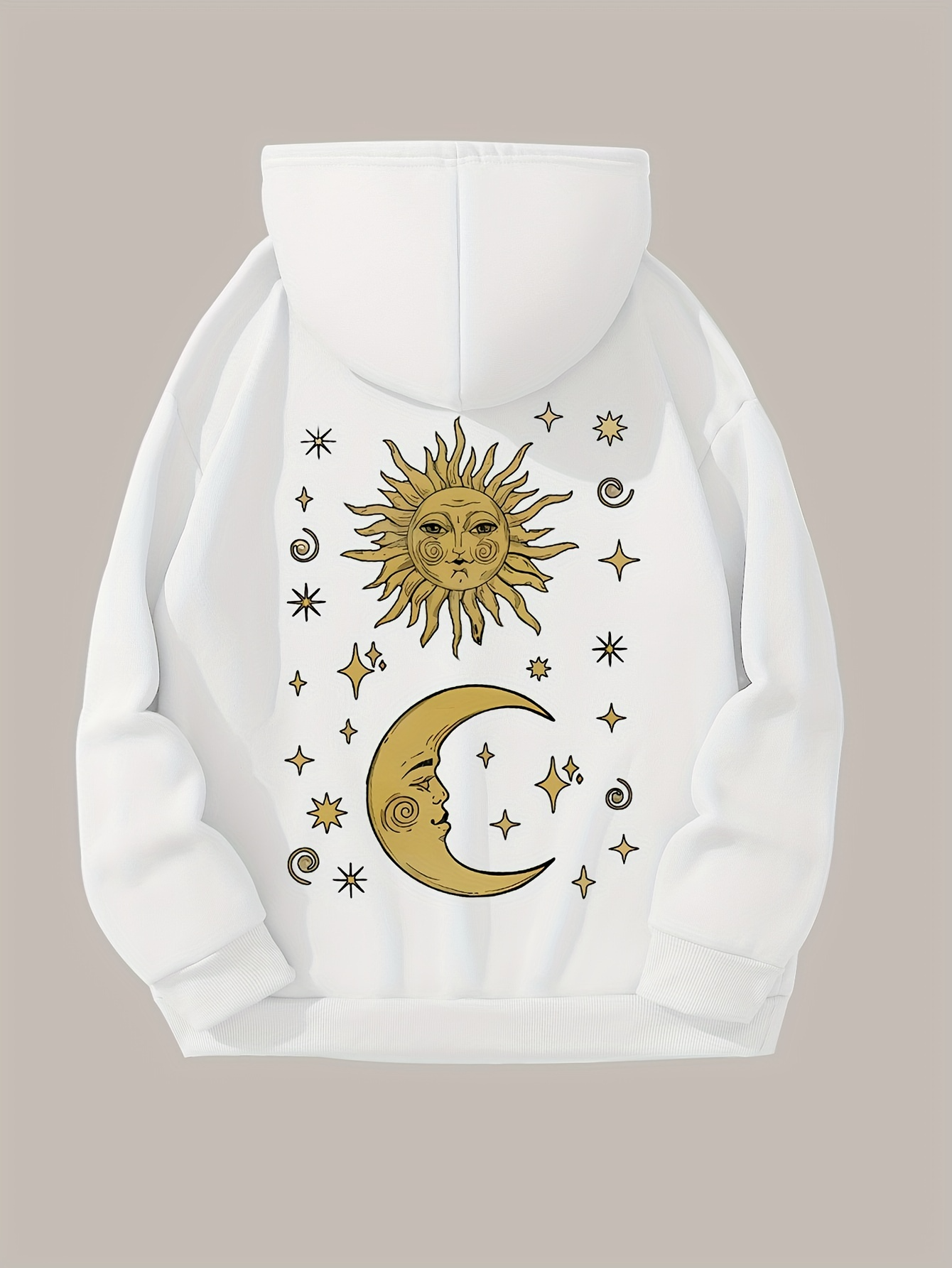 Tailorly Men's Printed Hoodie - Golden Celestial Sun And Moon Surrounded By Sparkling Tiny Stars