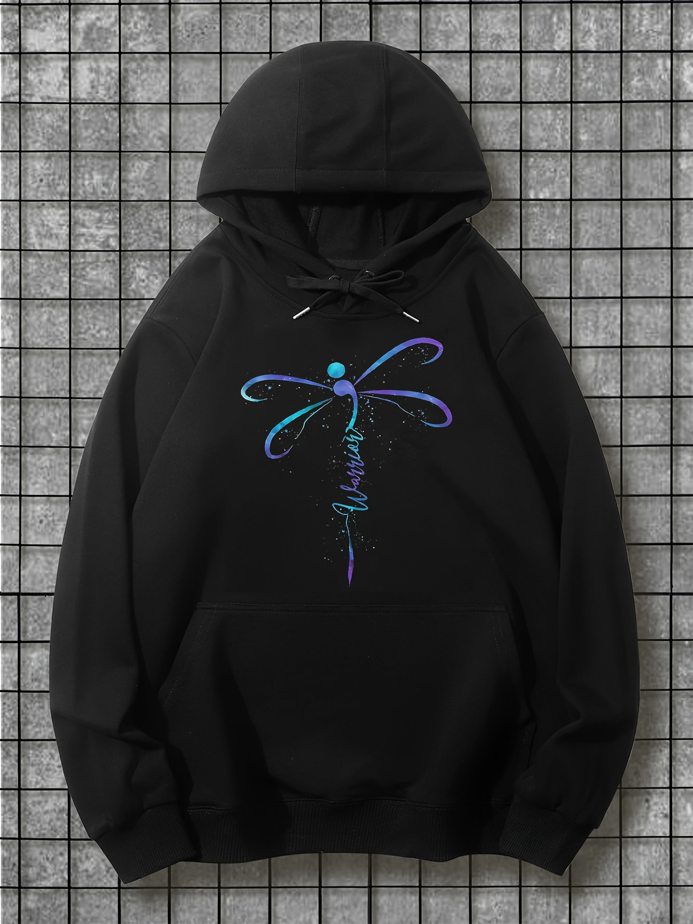 Tailorly Men's Printed Hoodie - Shimmering Blue Lines With Graceful Curve Forming A Dragonfly