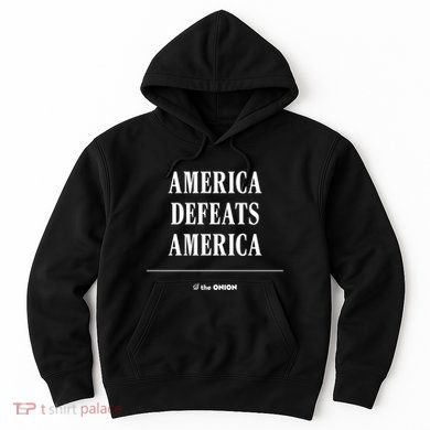 Tailorly Men's Printed Hoodie - America Defeats America Bold White Letters On Black Hoodie