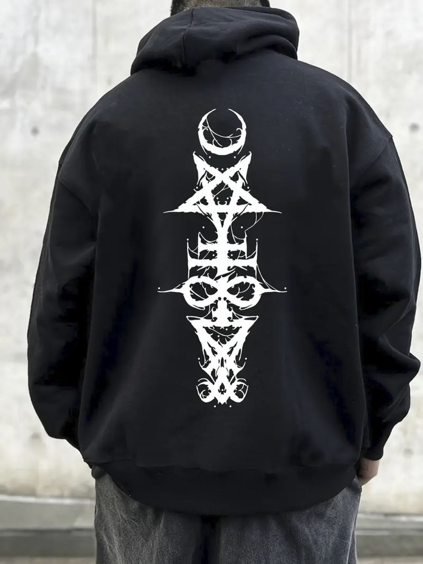 Tailorly Men's Printed Hoodie - Abstract Crescent Moon Markings With Intricate Symmetrical Linework Hoodie