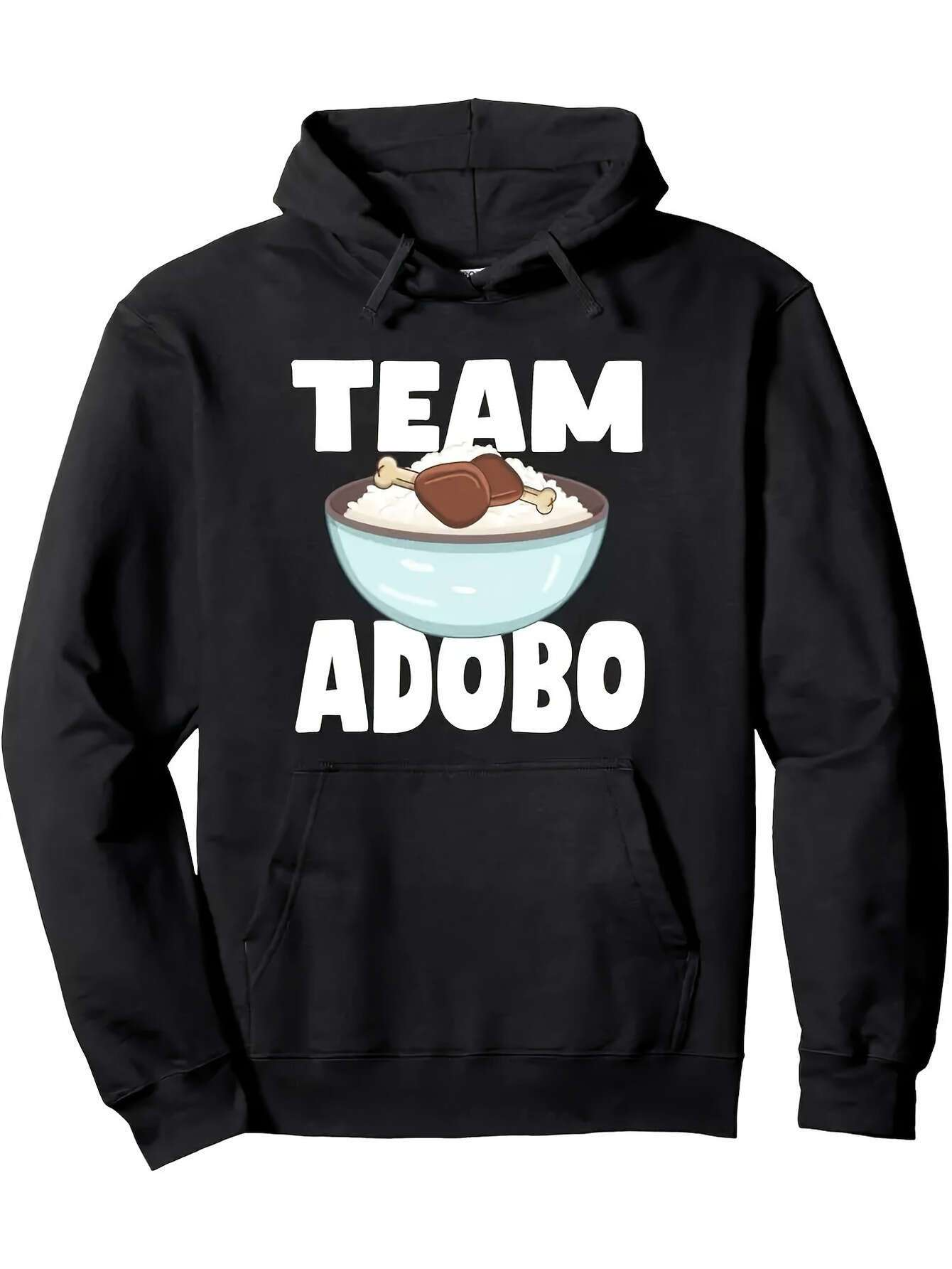 Tailorly Men's Printed Hoodie - Team Adobo With Steaming Bowl Of Savory Food Dish