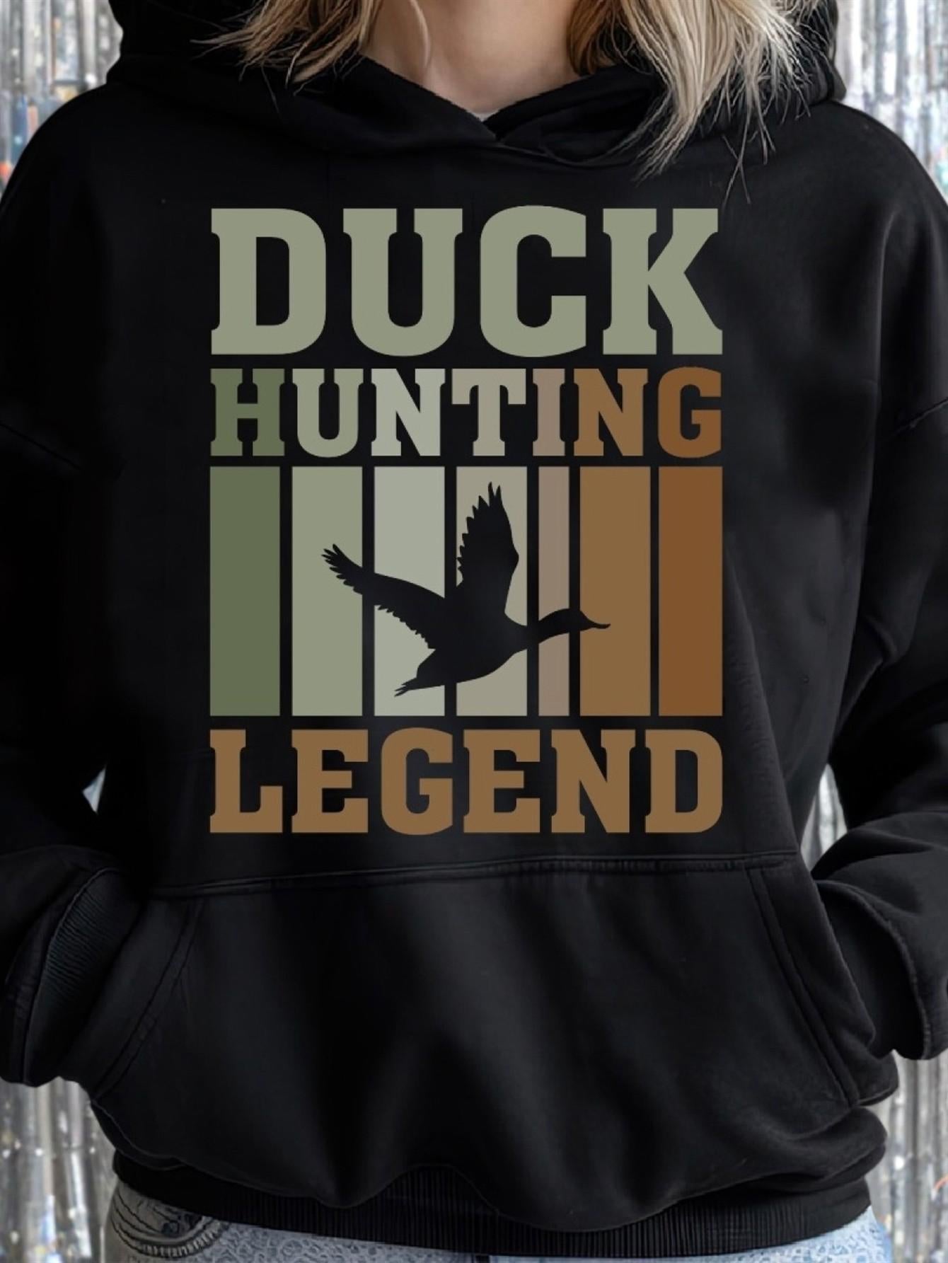 Tailorly Women's Printed Hoodie - Duck Hunting Legend With Vintage Colored Stripes And Flying Wild Duck