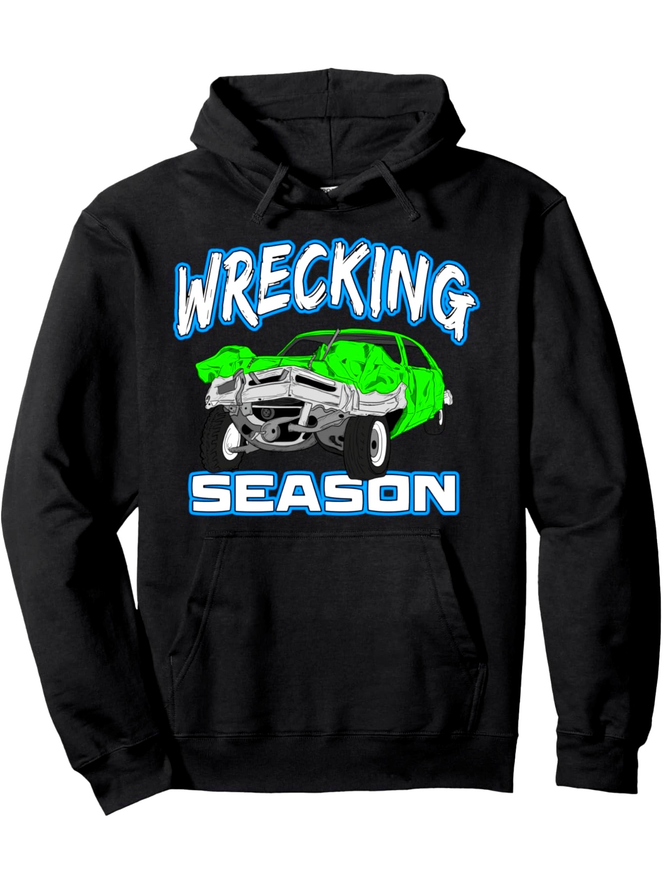 Tailorly Men's Printed Hoodie - Wrecking Season Smashing Green Car With Broken Headlights And Debris