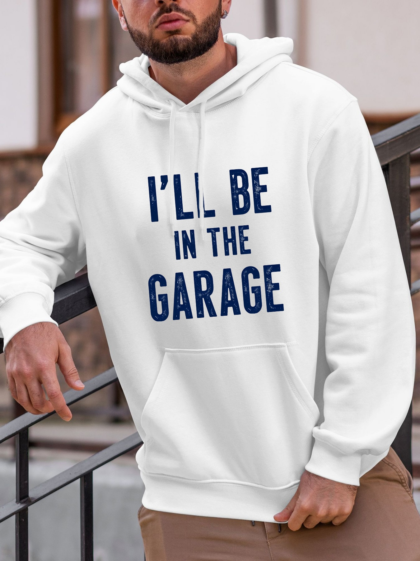 Tailorly Men's Printed Hoodie - Ill Be In The Garage Bold Blue Statement Hoodie