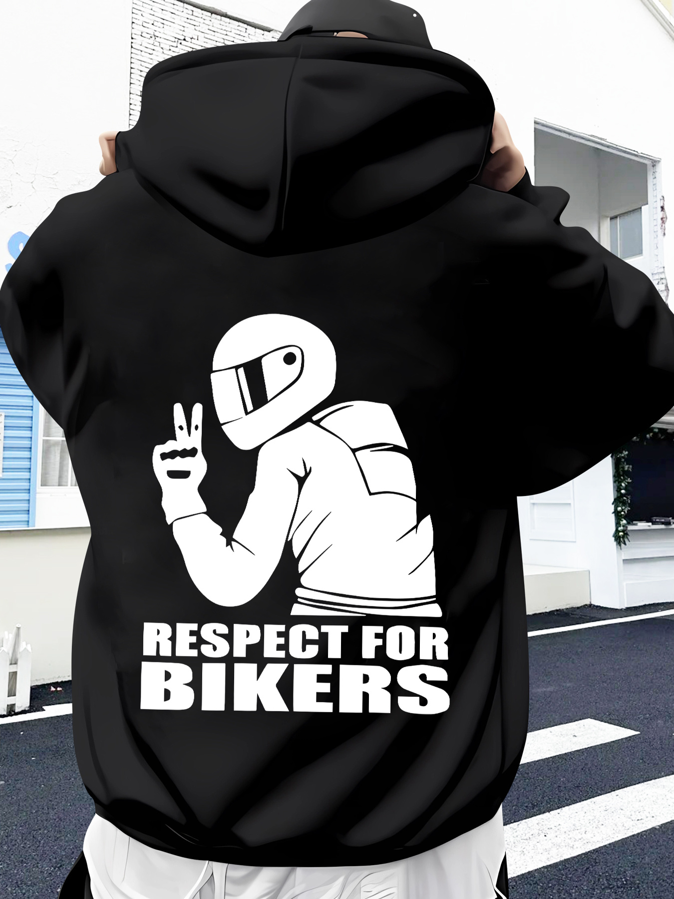 Tailorly Men's Printed Hoodie - Respect For Bikers Bold Graphic Peace Sign Rider