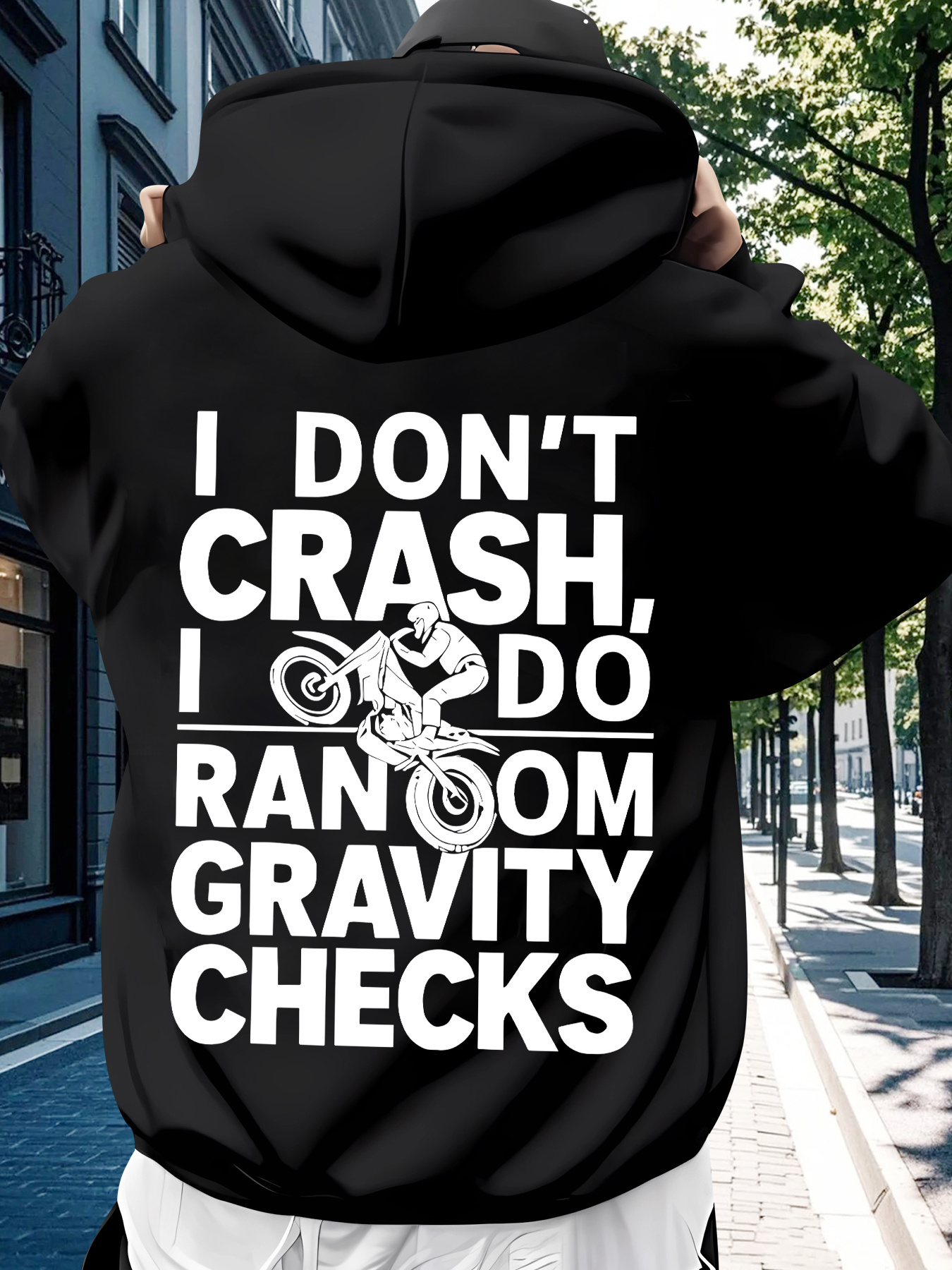 Tailorly Men's Printed Hoodie - I Dont Crash I Do Random Gravity Checks With Motorcycle Graphic