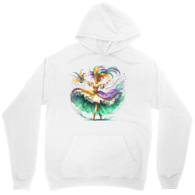 Tailorly Women's Printed Hoodie - Colorful Dancing Woman Among Vibrant Feathers And Flowing Water Woman
