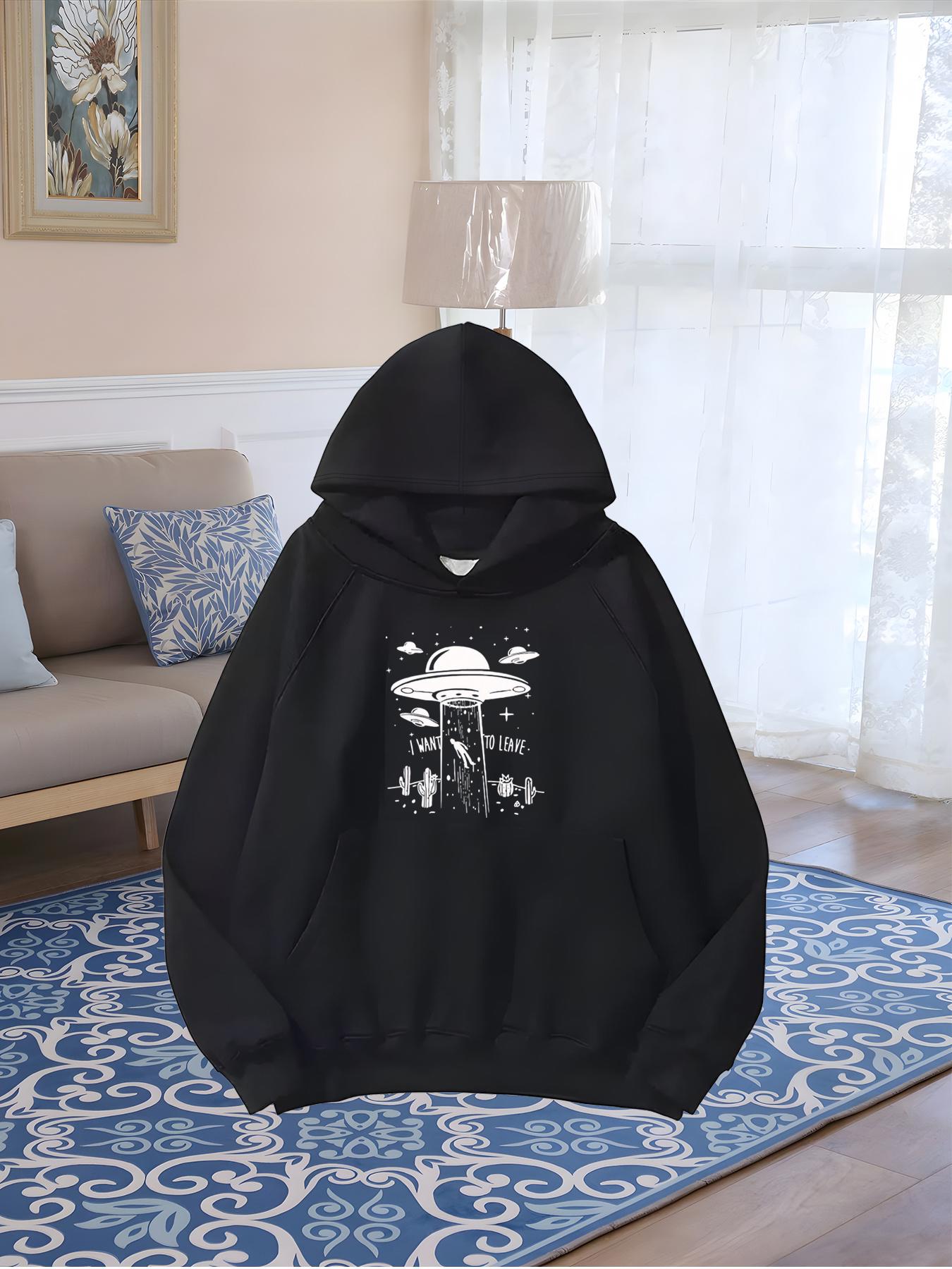 Tailorly Women's Printed Hoodie - Mysterious Moonlight With Shining Stars Among Clouds Enveloping Quiet Night Forest