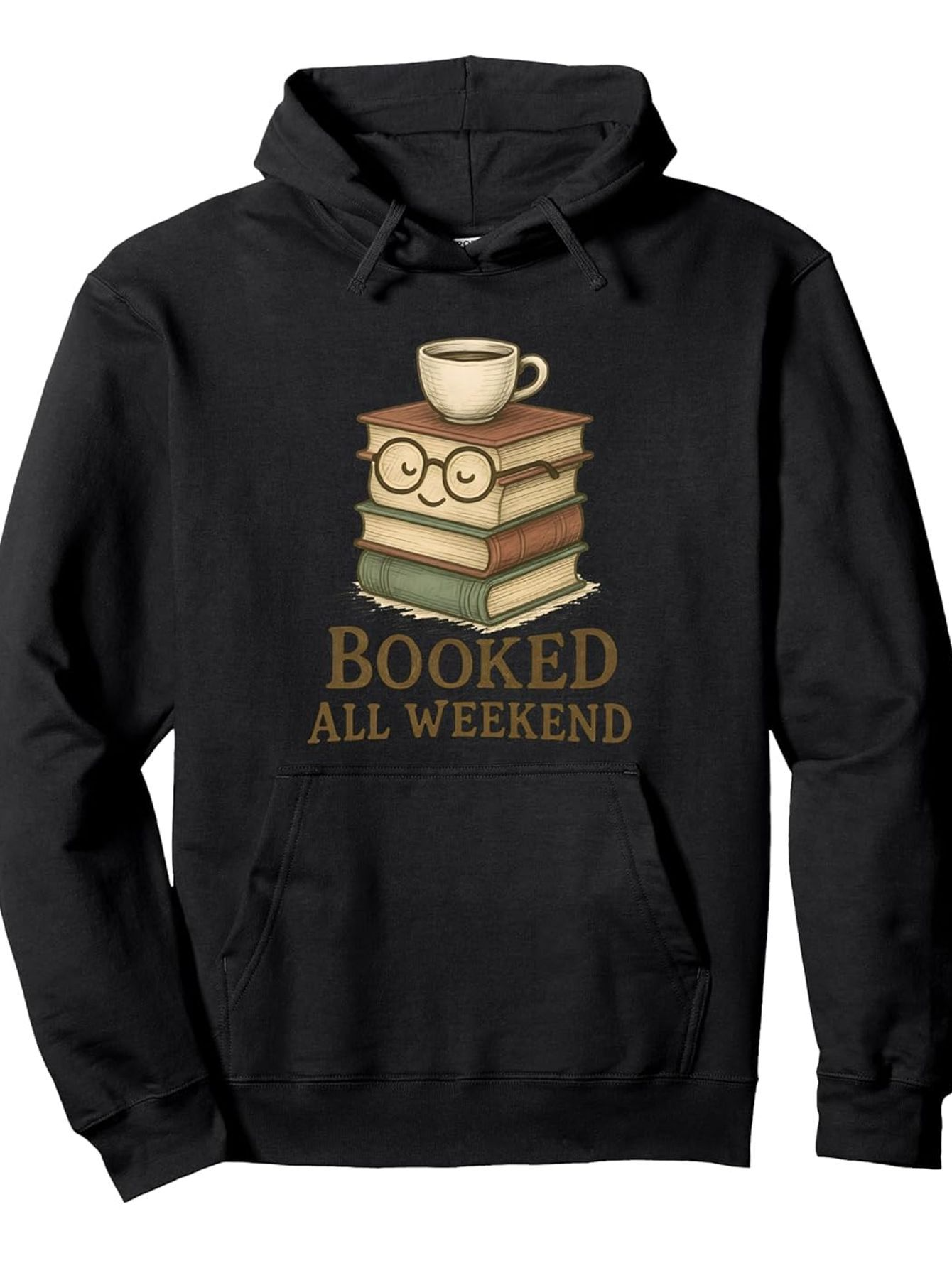 Tailorly Men's Printed Hoodie - Booked All Weekend With Coffee Cup Glasses And Stacked Novels Book