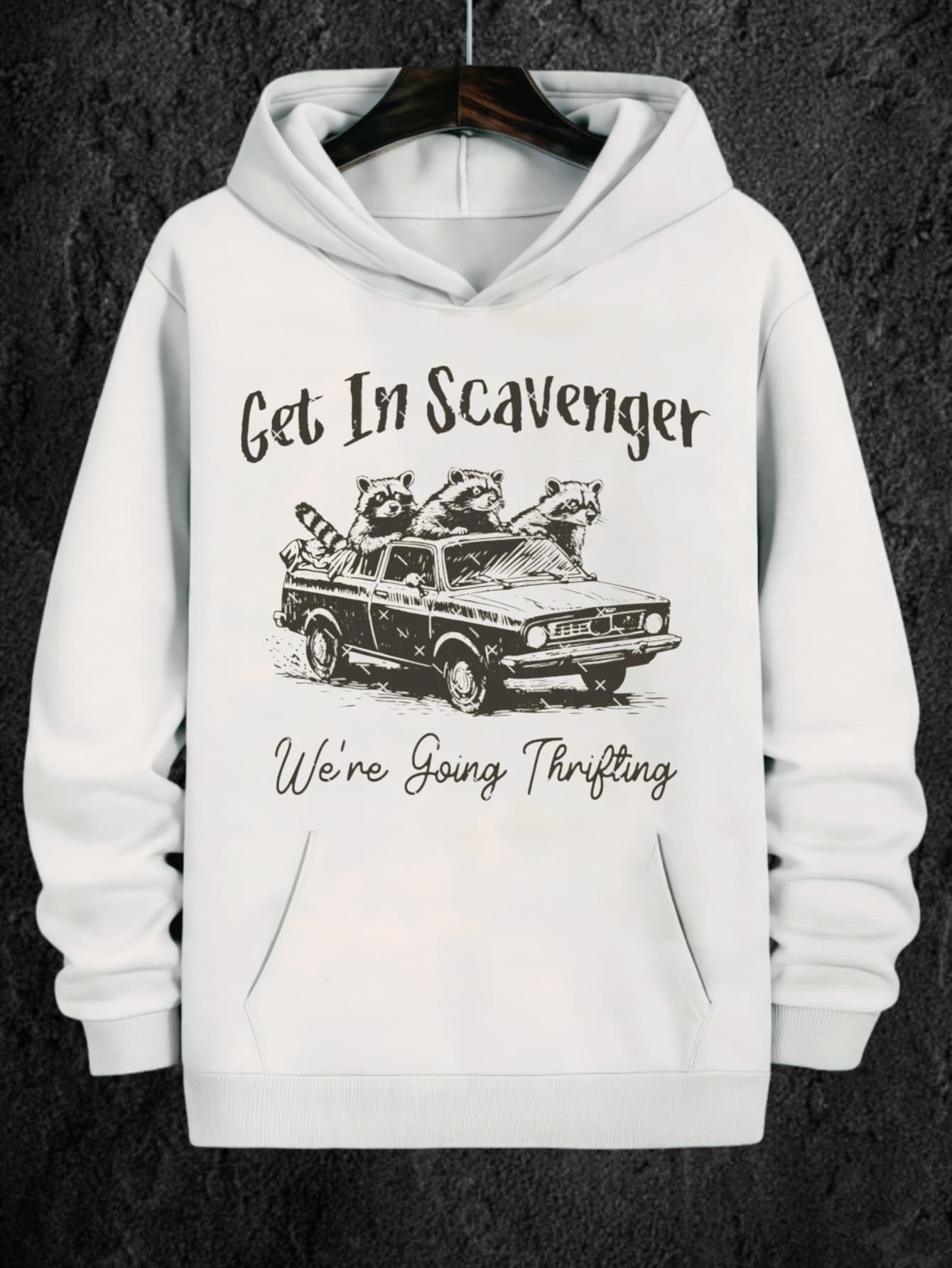 Tailorly Men's Printed Hoodie - Get In Scavenger Vintage Car With Playful Animals Driving Through City Streets